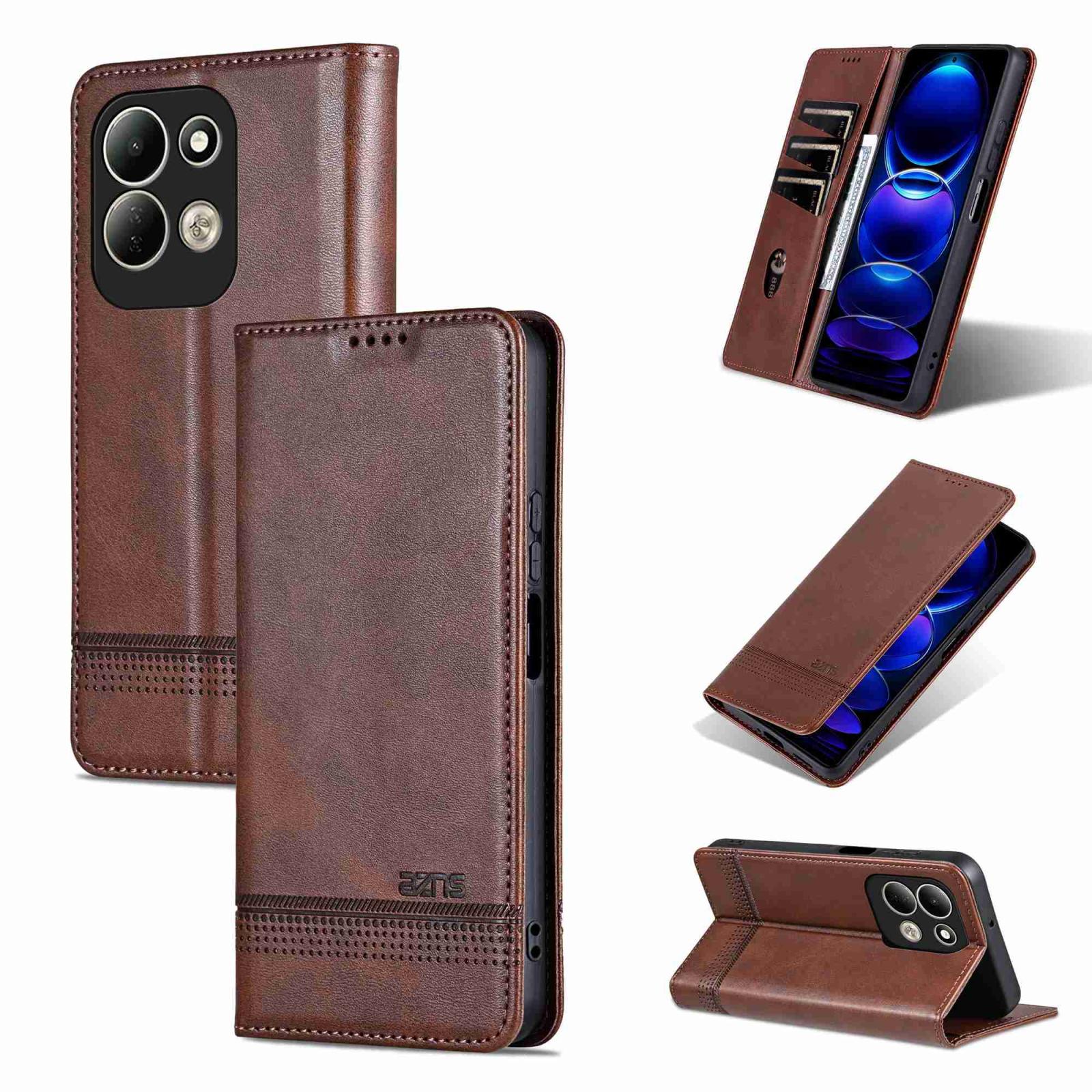For Redmi 17 5G Global 170mm AZNS Magnetic Calf Texture Flip Leather Phone Case(Dark Brown) - Shopkiz.com