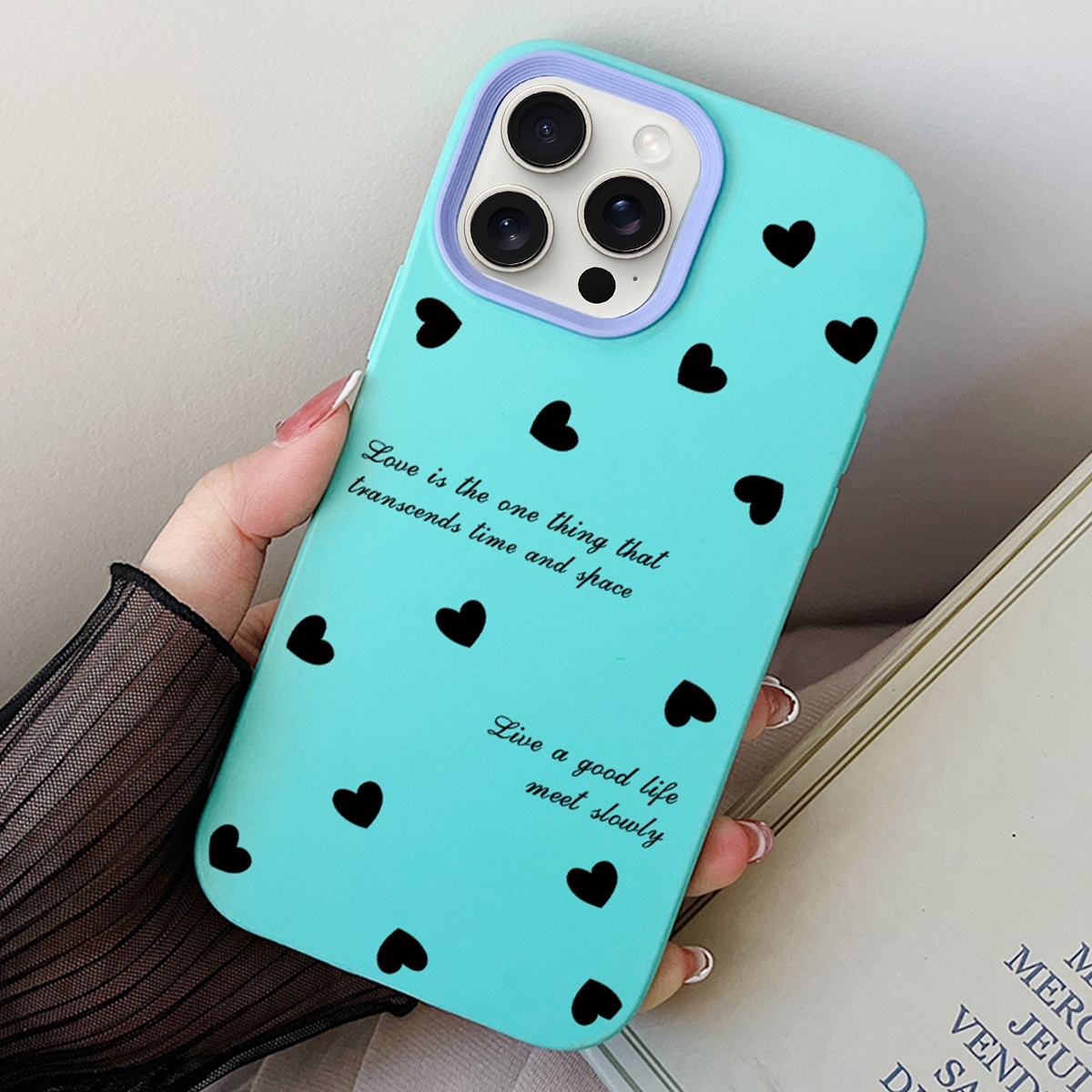 For iPhone 13 Pro Love Hearts PC Hybrid TPU Phone Case(Sky Cyan) - Shopkiz.com