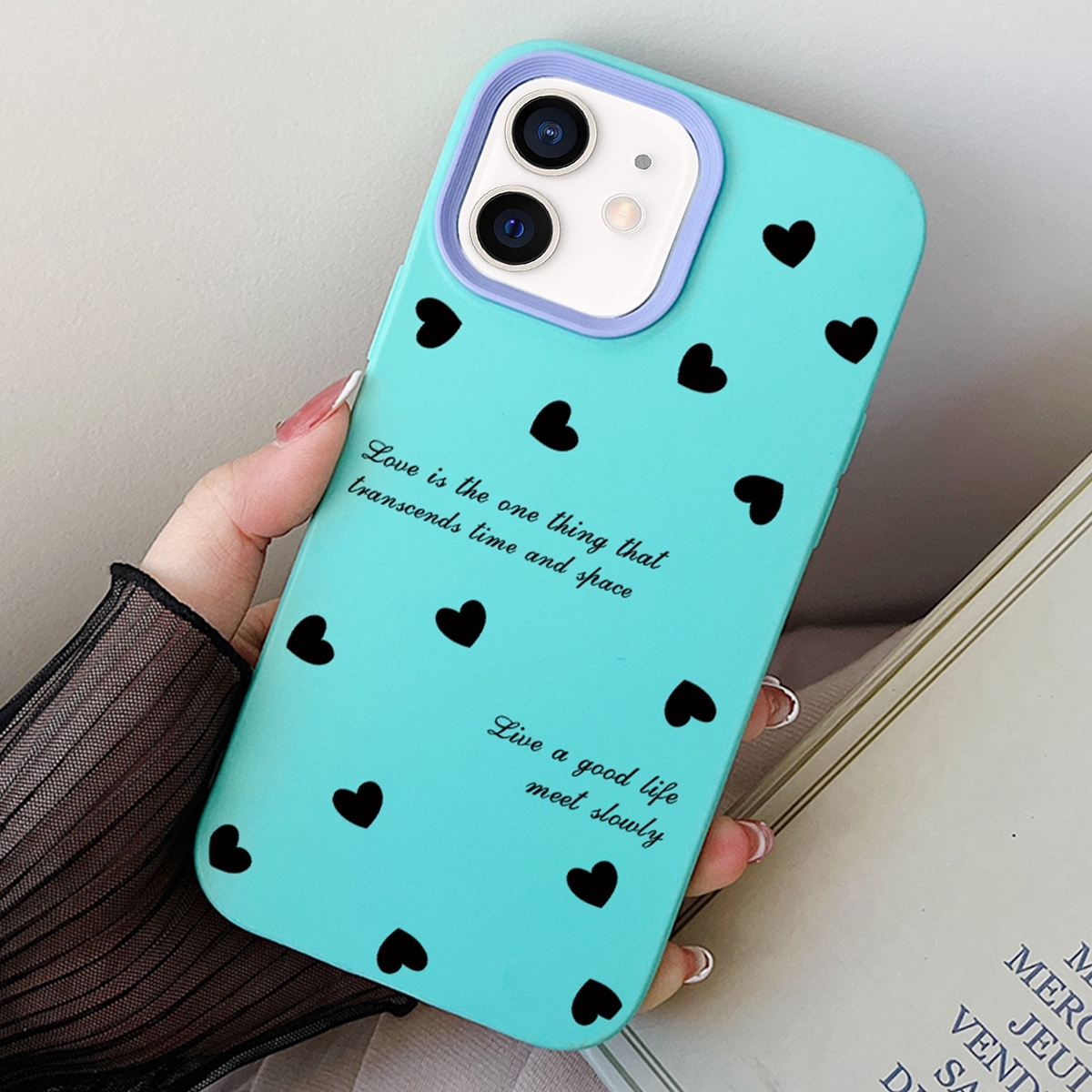 For iPhone 12 mini Love Hearts PC Hybrid TPU Phone Case(Sky Cyan) - Shopkiz.com