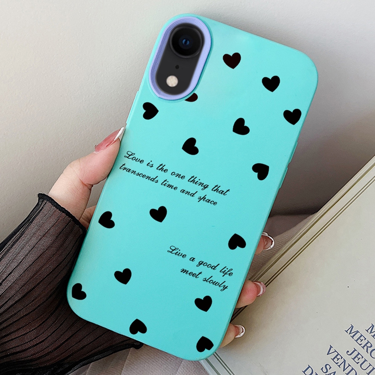 For iPhone XR Love Hearts PC Hybrid TPU Phone Case(Sky Cyan) - Shopkiz.com