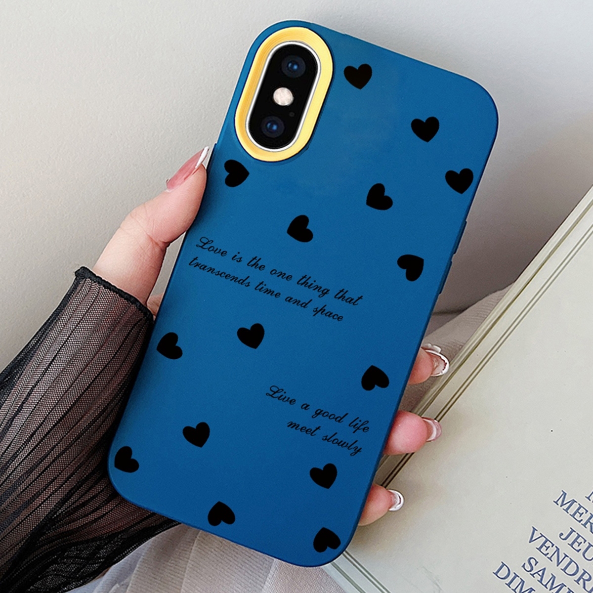 For iPhone XS Max Love Hearts PC Hybrid TPU Phone Case(Royal Blue) - Shopkiz.com