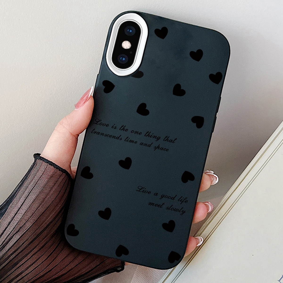 For iPhone XS Max Love Hearts PC Hybrid TPU Phone Case(Black) - Shopkiz.com