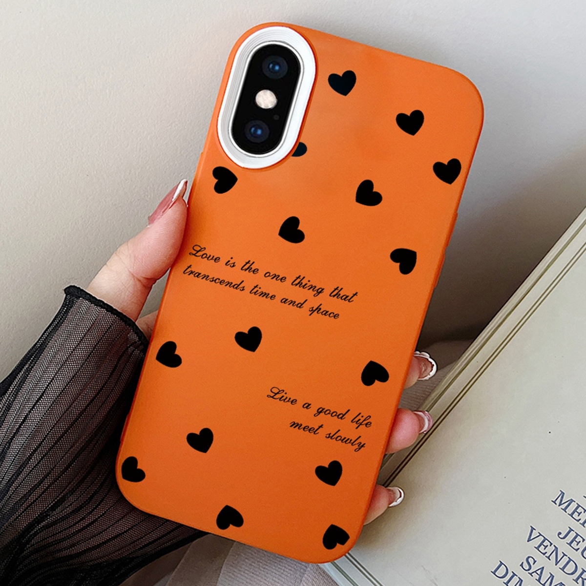For iPhone XS Max Love Hearts PC Hybrid TPU Phone Case(Orange) - Shopkiz.com