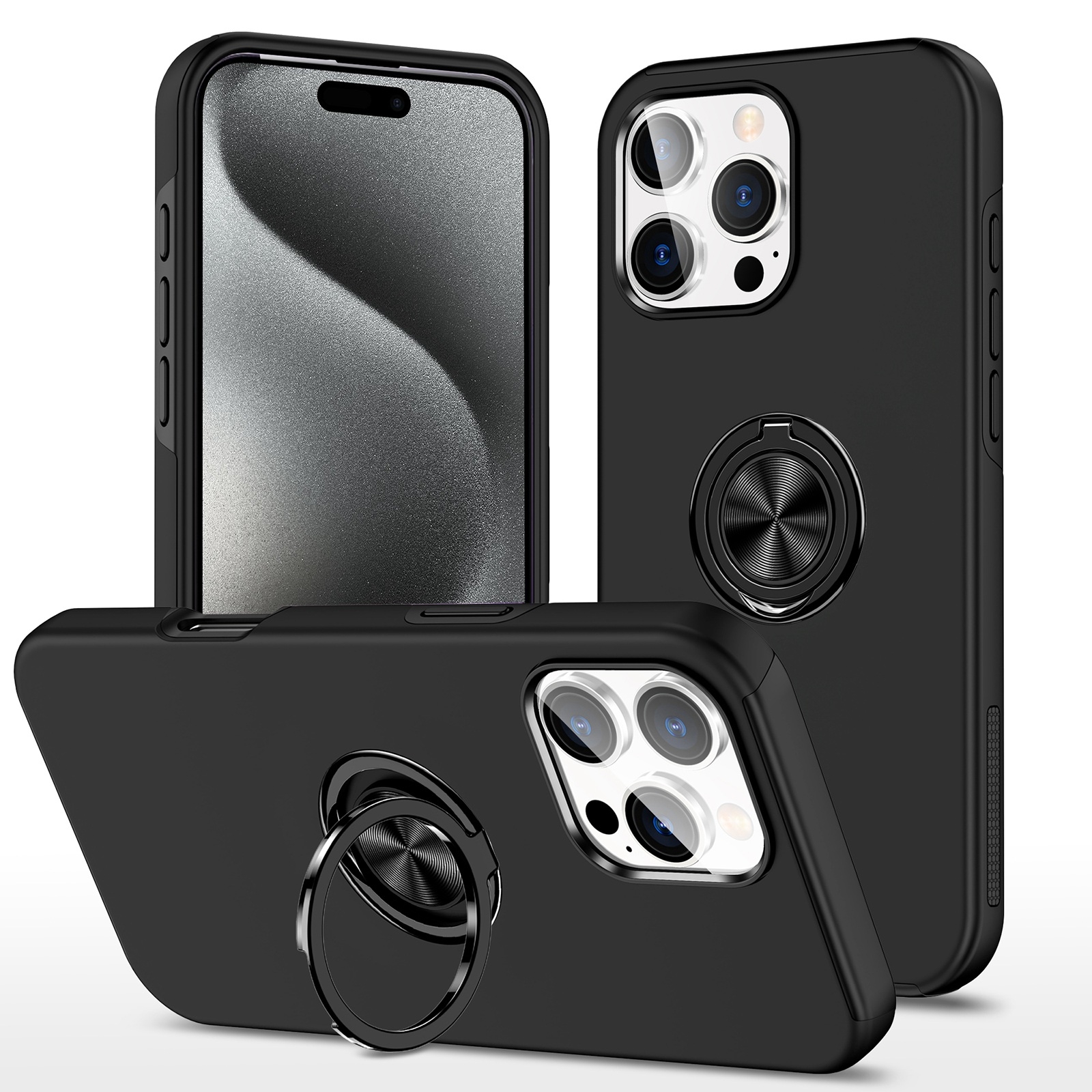 For iPhone 15 Pro Max Magnetic Ring Holder Phone Case(Black) - Shopkiz.com
