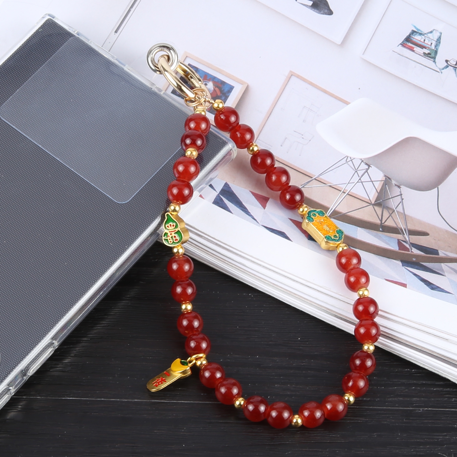 Mobile Phone Anti-lost Auspicious Bead Chain Short Lanyard(Red) - Shopkiz.com