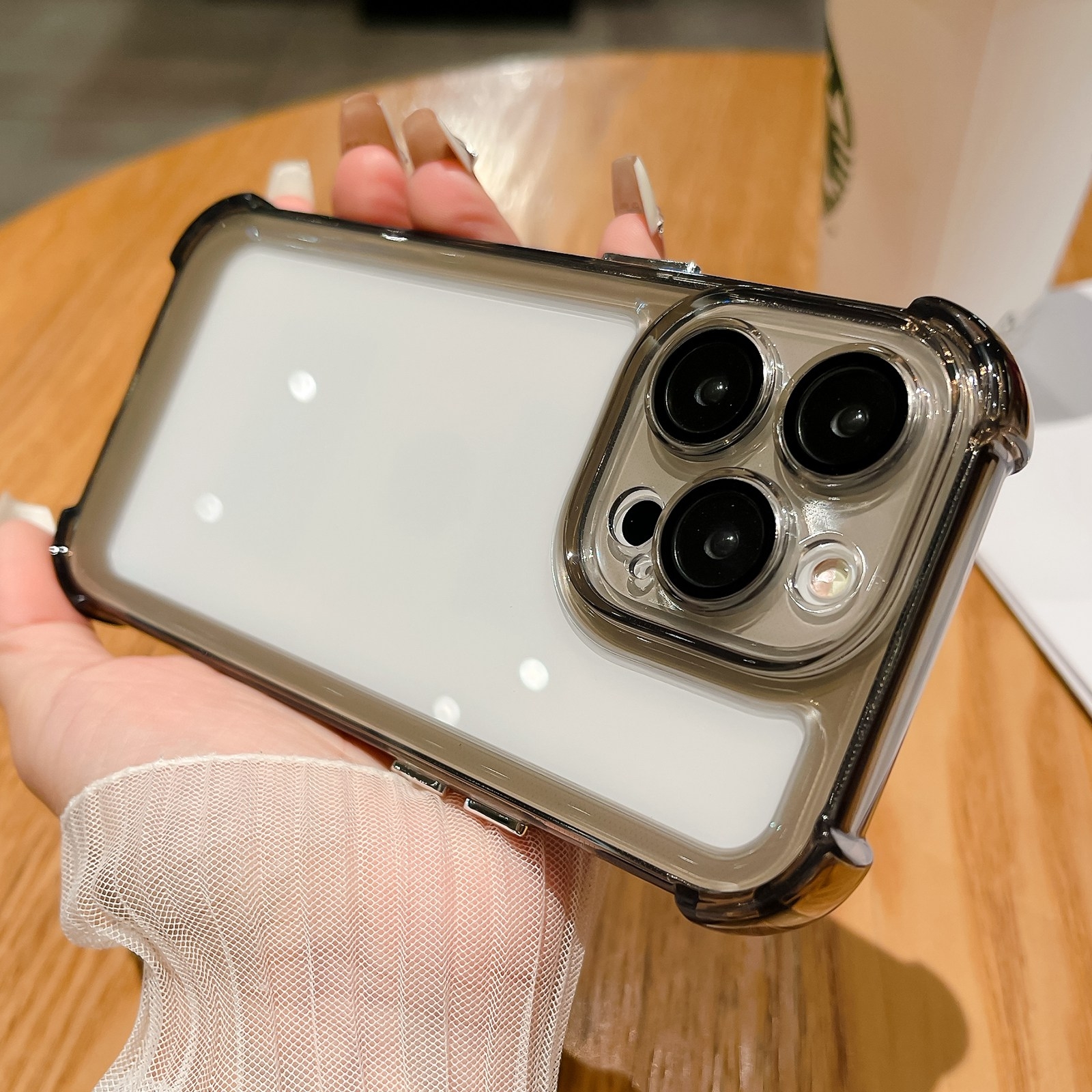 For iPhone 13 Pro Max Clear Acrylic + TPU Shockproof Phone Case(Transparent Black) - Shopkiz.com