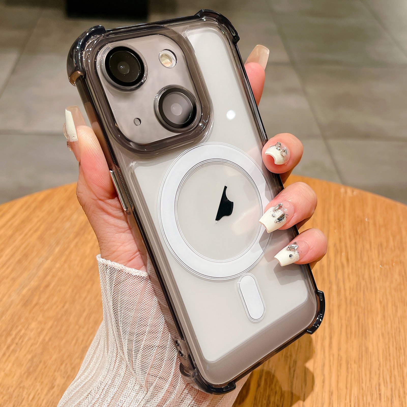 For iPhone 15 Plus Clear Acrylic + TPU MagSafe Magnetic Phone Case(Transparent Black) - Shopkiz.com