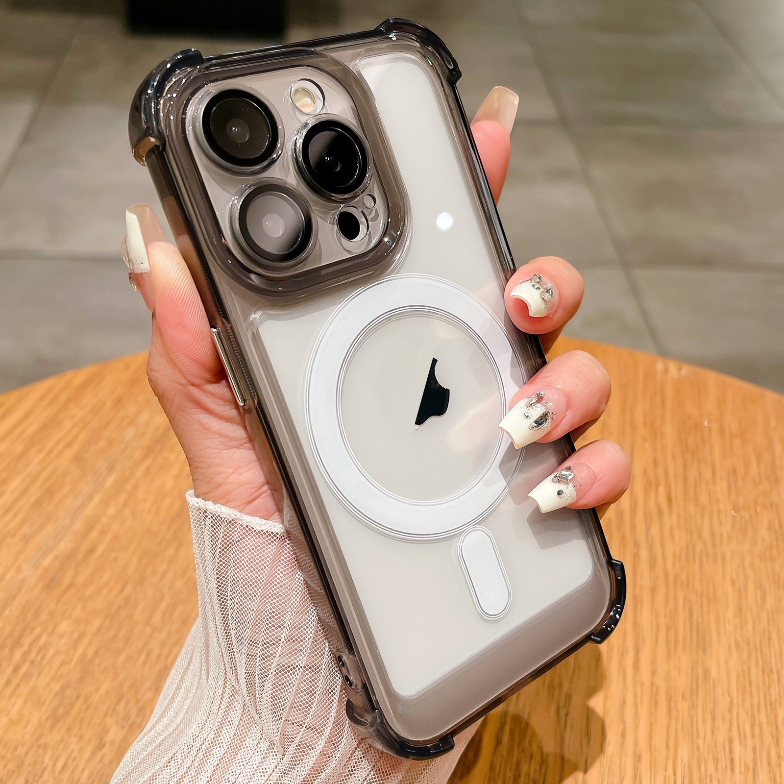 For iPhone 13 Pro Clear Acrylic + TPU MagSafe Magnetic Phone Case(Transparent Black) - Shopkiz.com