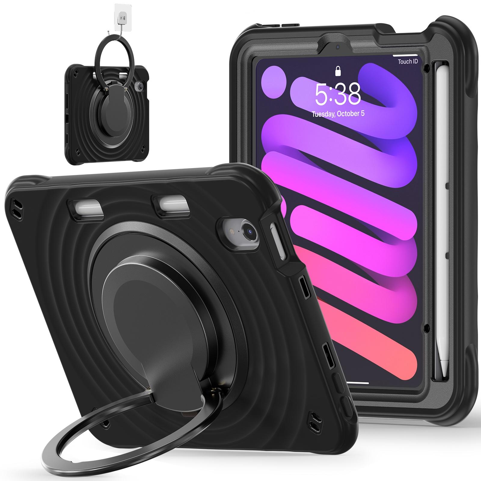For iPad mini 2024 / mini 6 Rotation Handle Holder Silicone Hybrid PC Tablet Case(Black) - Shopkiz.com