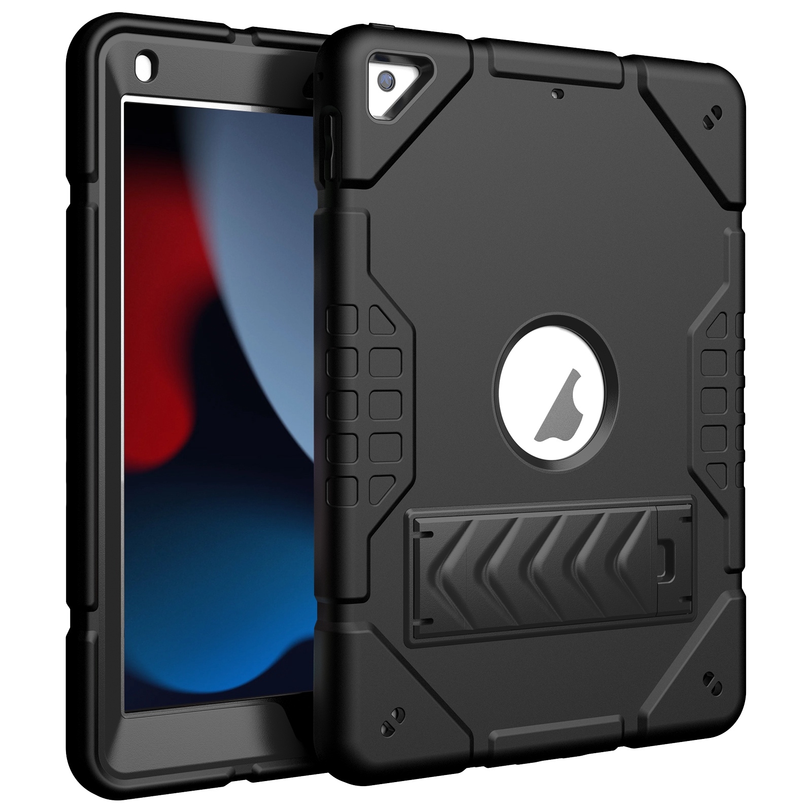 For iPad 10.2 2021 / 2020 / 2019 Armor Holder Silicone Hybrid PC Tablet Case(Black) - Shopkiz.com