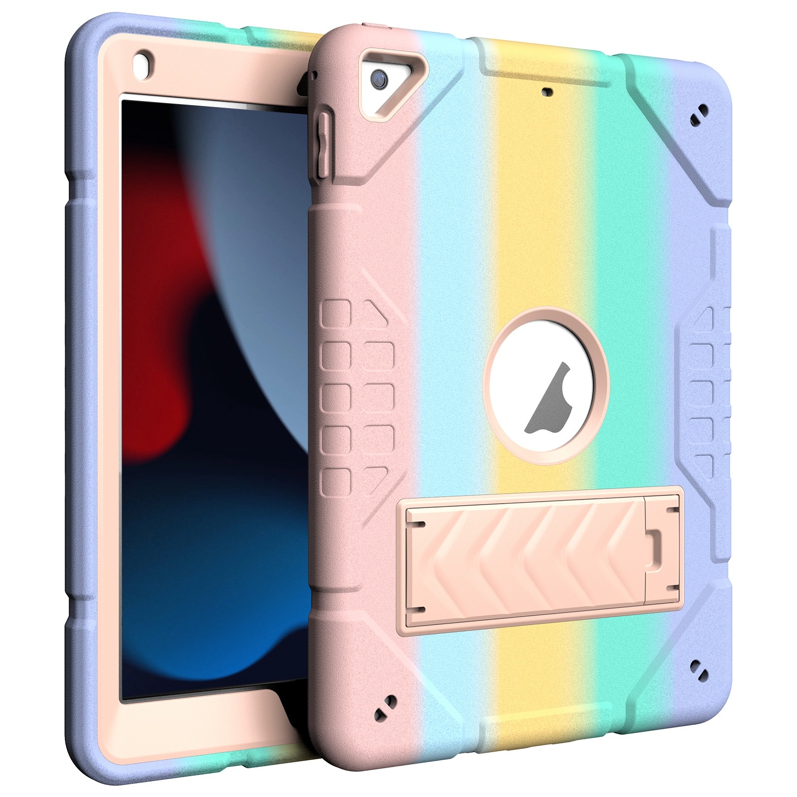 For iPad 10.2 2021 / 2020 / 2019 Armor Holder Silicone Hybrid PC Tablet Case(Gradient Color Gold) - Shopkiz.com