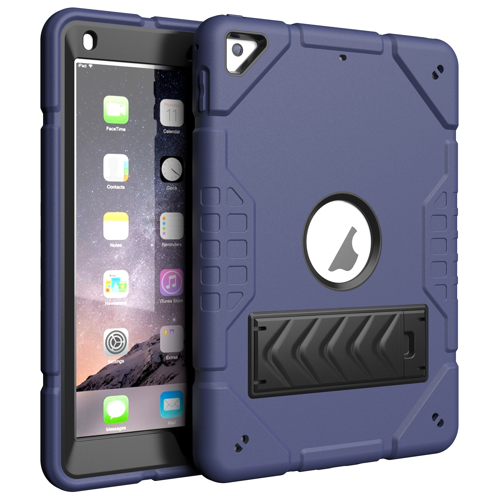 For iPad 9.7 2018 / Air / Air 2 Armor Holder Silicone Hybrid PC Tablet Case(Navy Blue Black) - Shopkiz.com