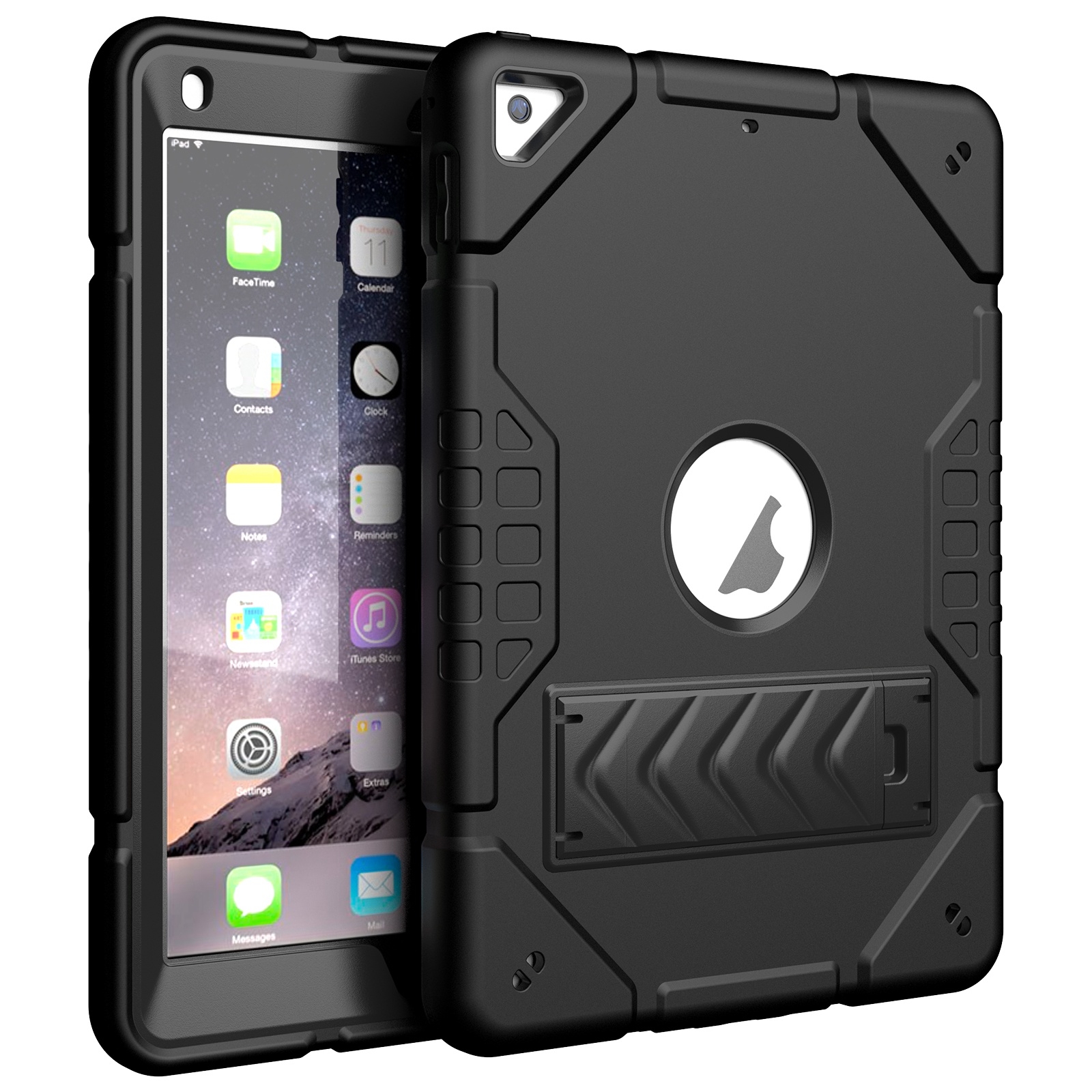 For iPad 9.7 2018 / Air / Air 2 Armor Holder Silicone Hybrid PC Tablet Case(Black) - Shopkiz.com