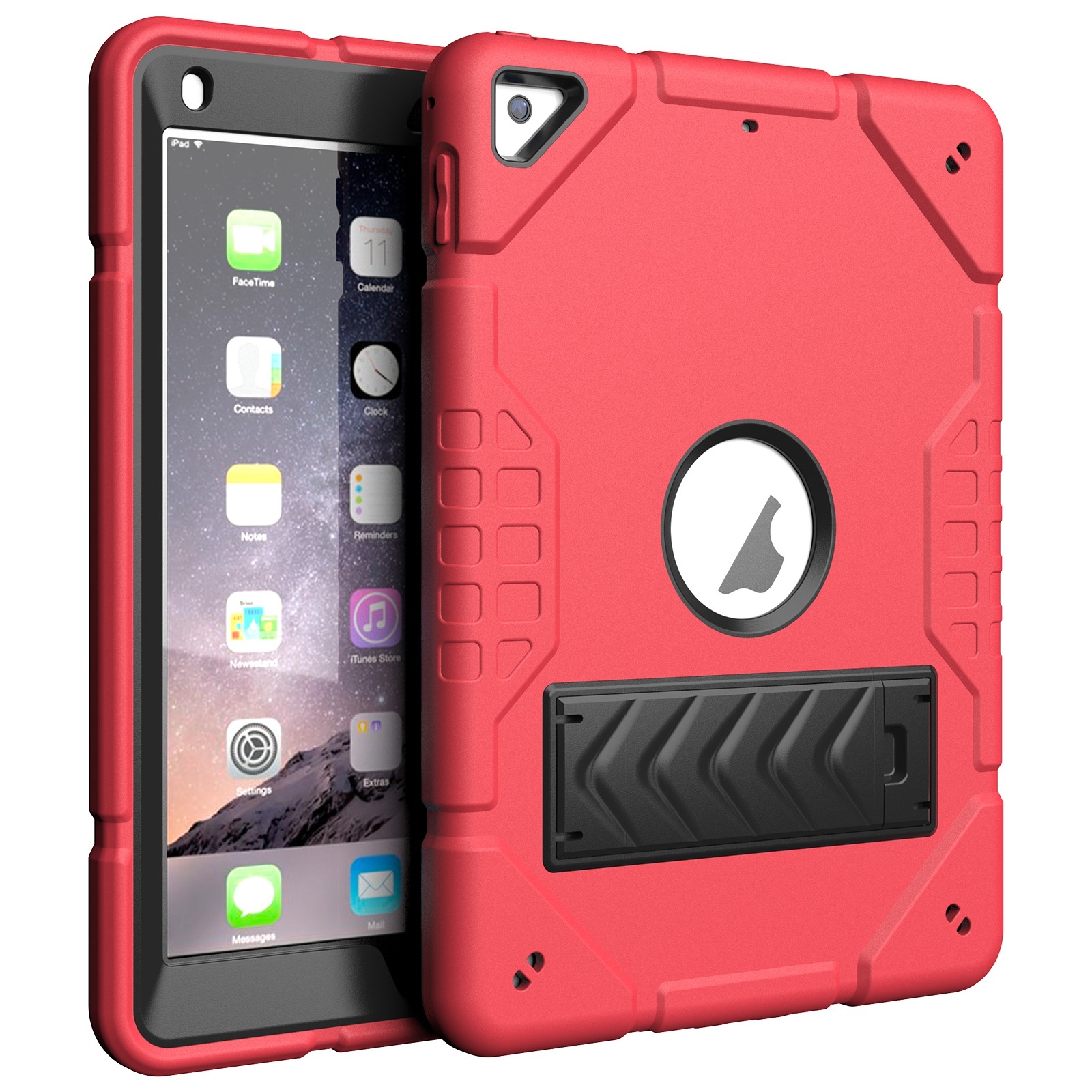 For iPad 9.7 2018 / Air / Air 2 Armor Holder Silicone Hybrid PC Tablet Case(Red Black) - Shopkiz.com