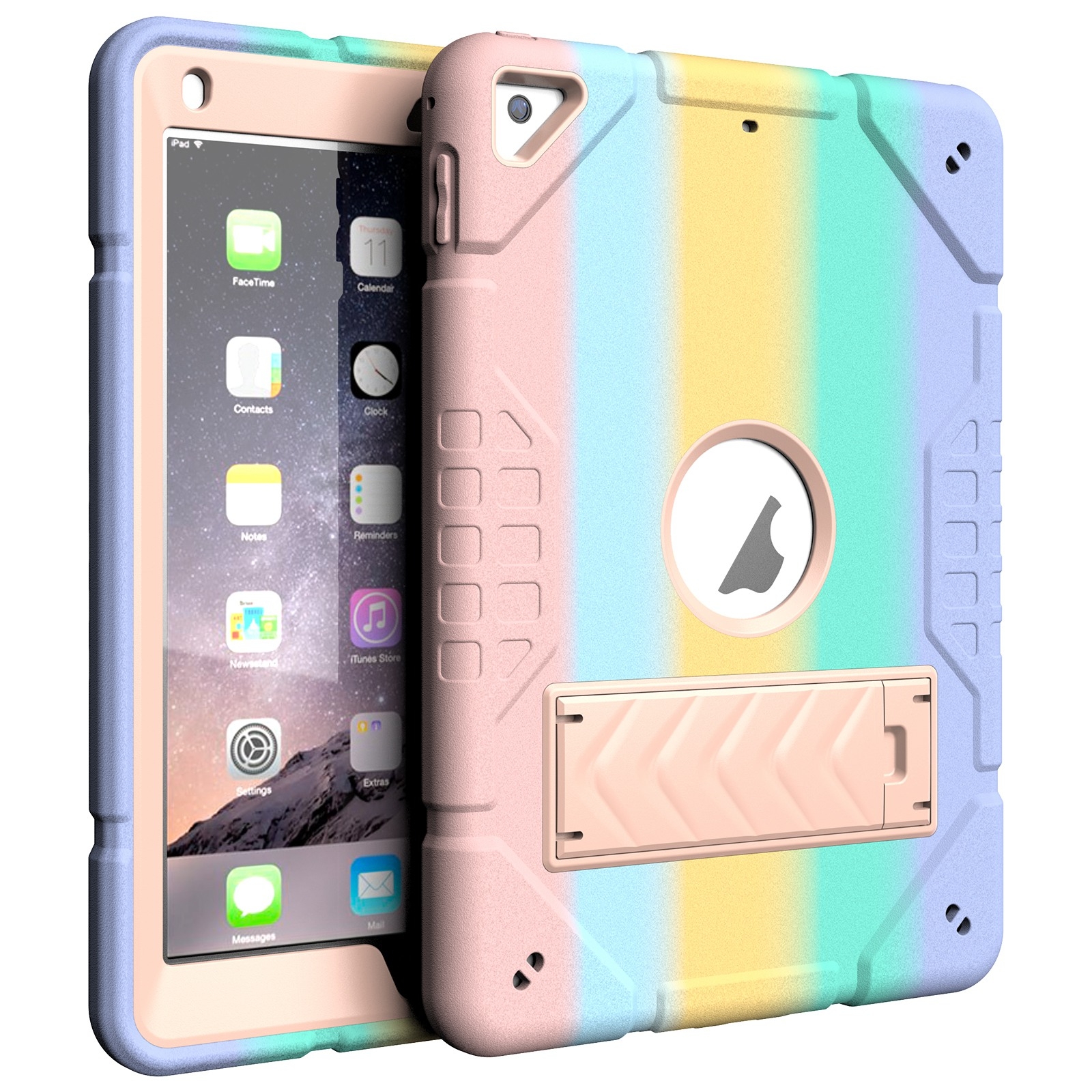 For iPad 9.7 2018 / Air / Air 2 Armor Holder Silicone Hybrid PC Tablet Case(Gradient Color Gold) - Shopkiz.com
