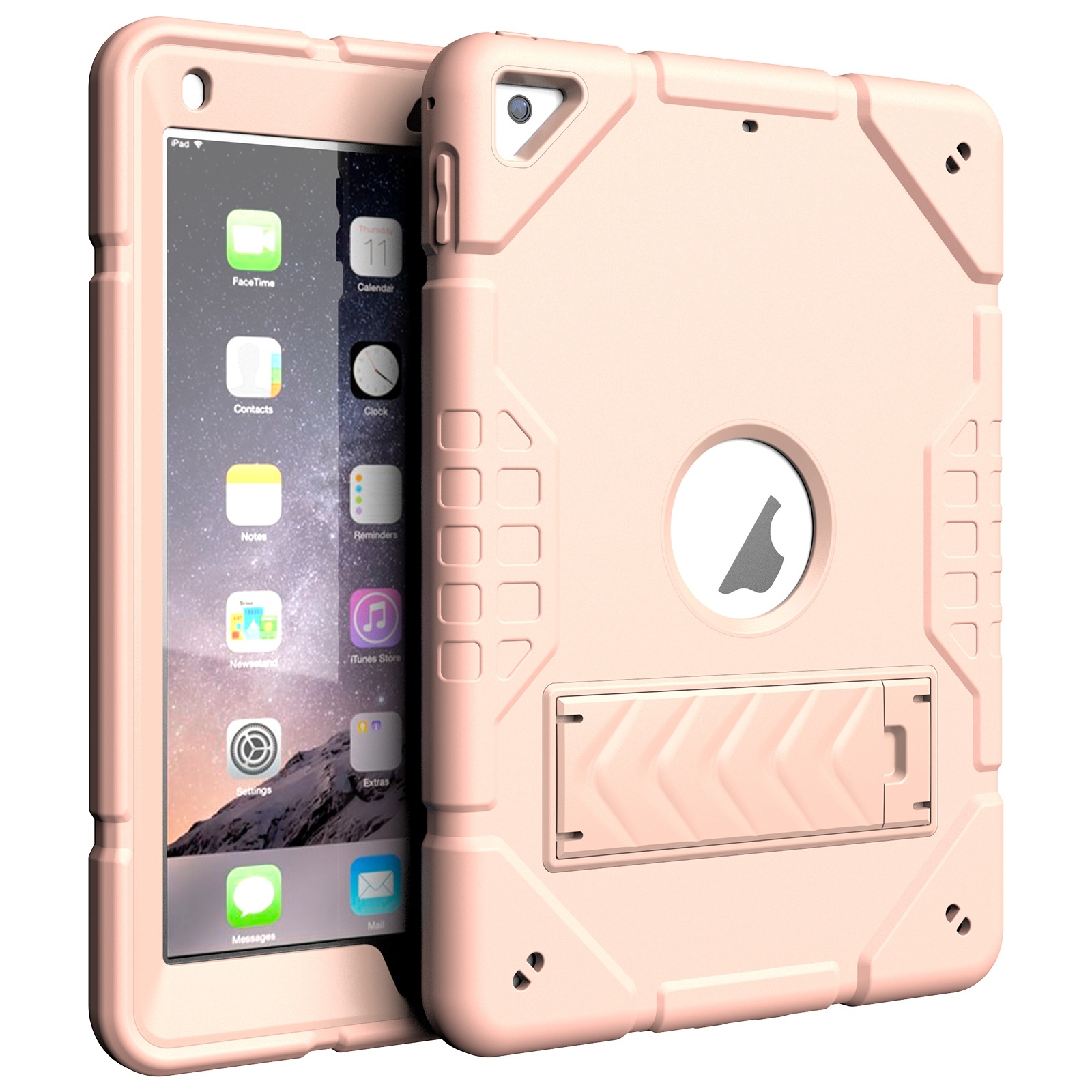 For iPad 9.7 2018 / Air / Air 2 Armor Holder Silicone Hybrid PC Tablet Case(Rose Gold) - Shopkiz.com