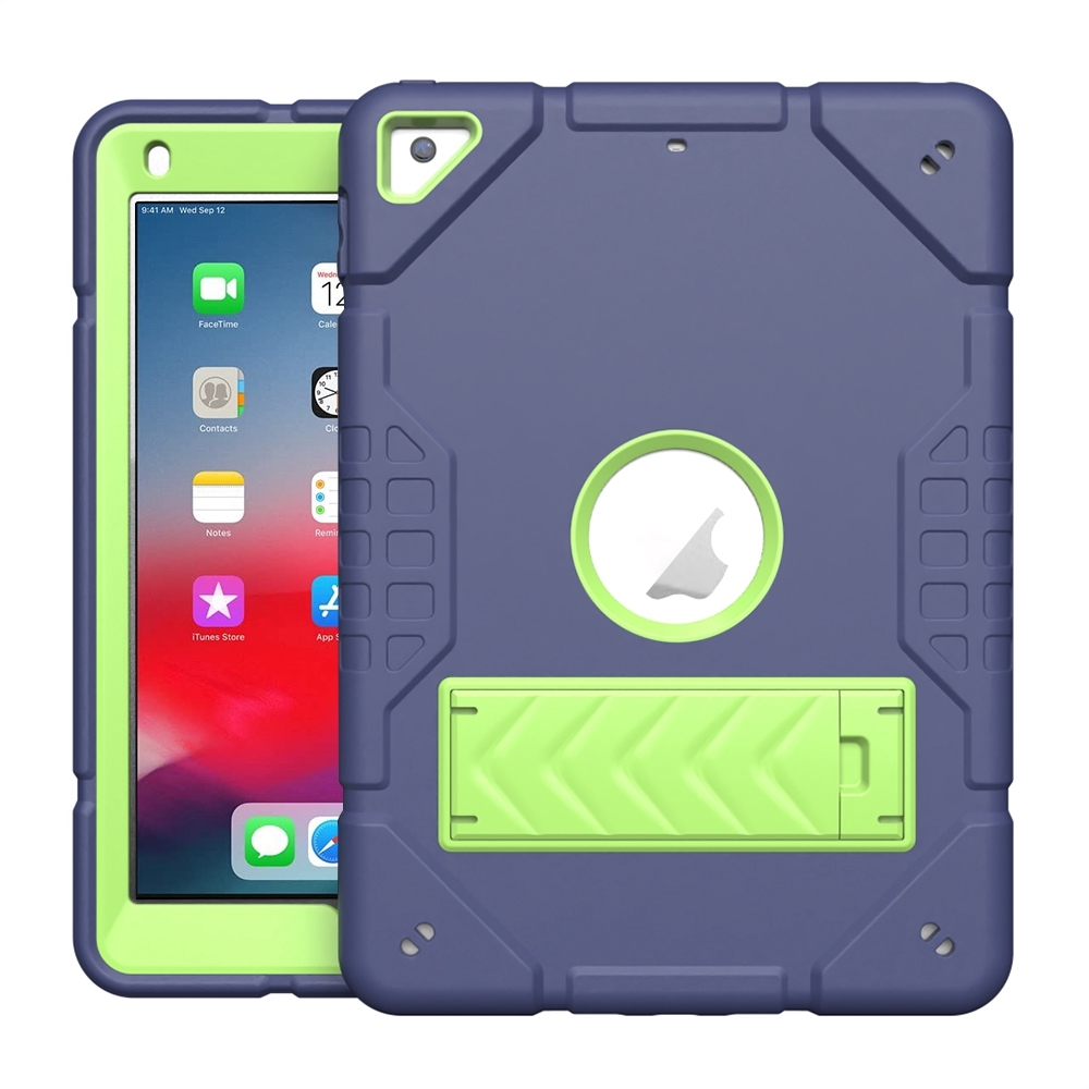 For iPad 9.7 2018 / Air / Air 2 Armor Holder Silicone Hybrid PC Tablet Case(Navy Yellow Green) - Shopkiz.com