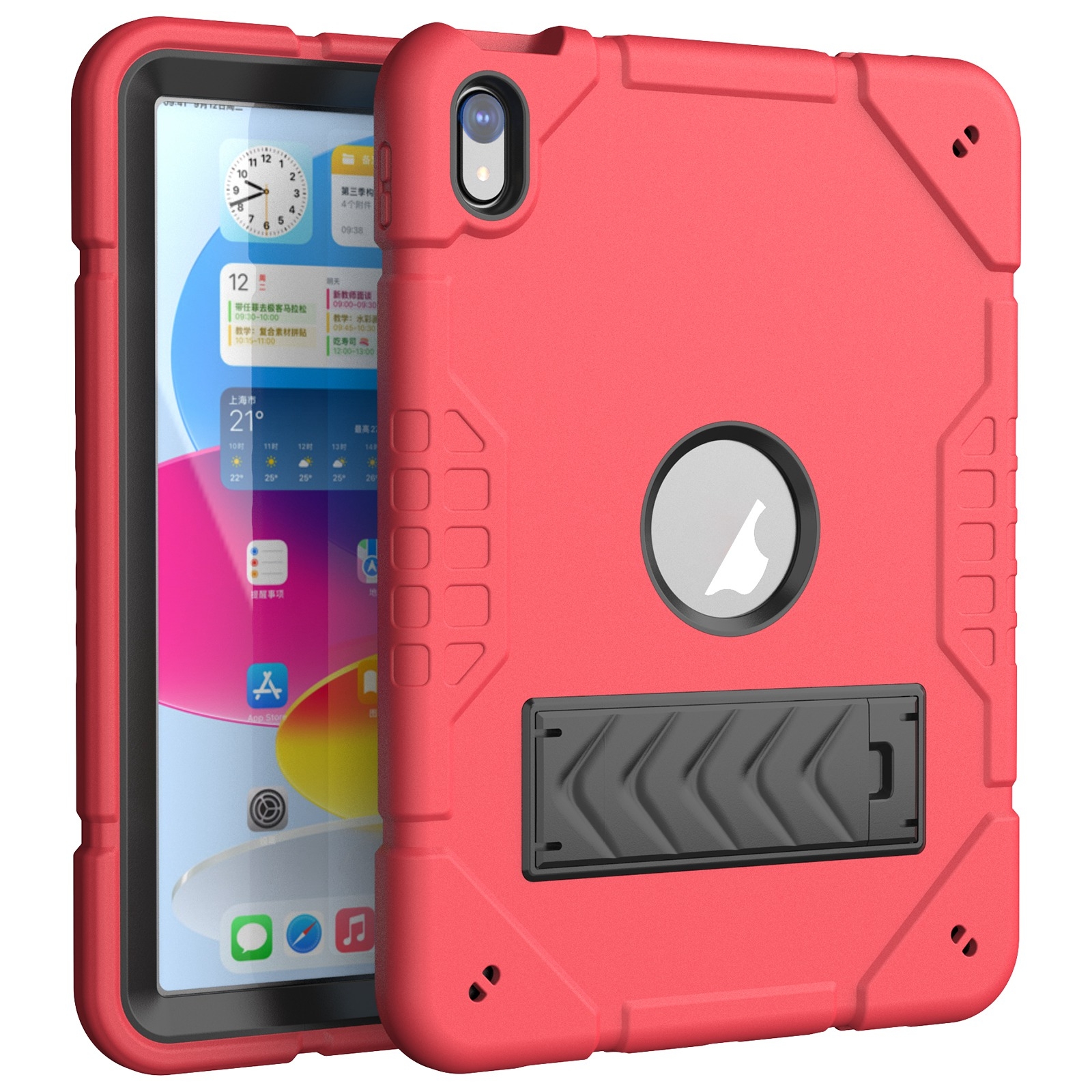 For iPad 2025 / 2022 Armor Holder Silicone Hybrid PC Tablet Case(Red Black) - Shopkiz.com