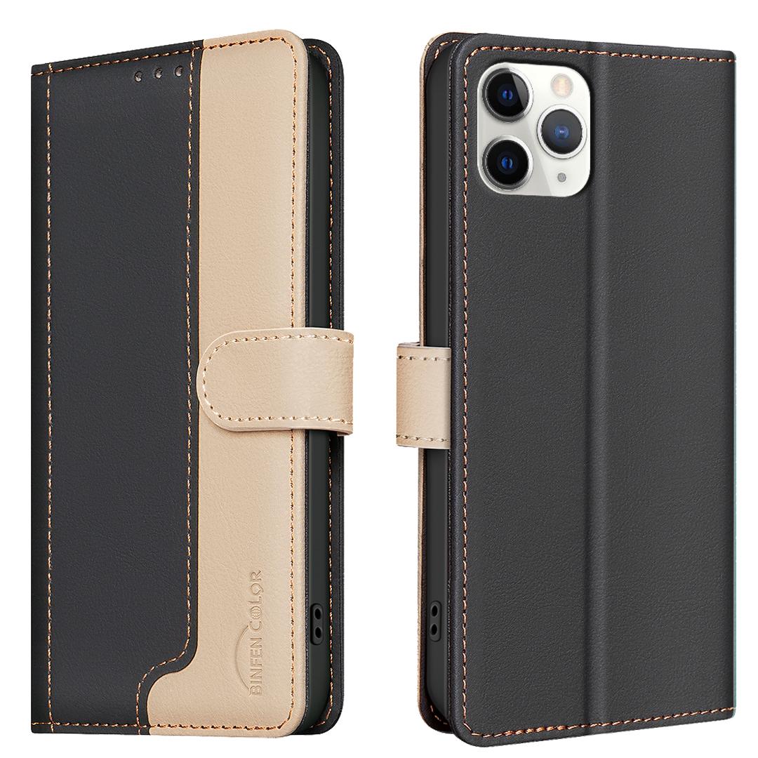 For iPhone 12 Pro Max Color Matching RFID Anti-theft Leather Phone Case(Black) - Shopkiz.com