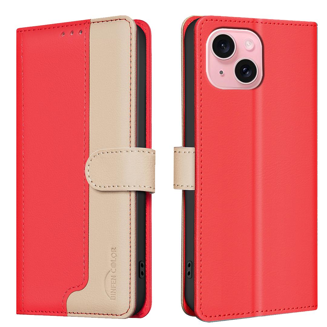 For iPhone 14 / 13 Color Matching RFID Anti-theft Leather Phone Case(Red) - Shopkiz.com