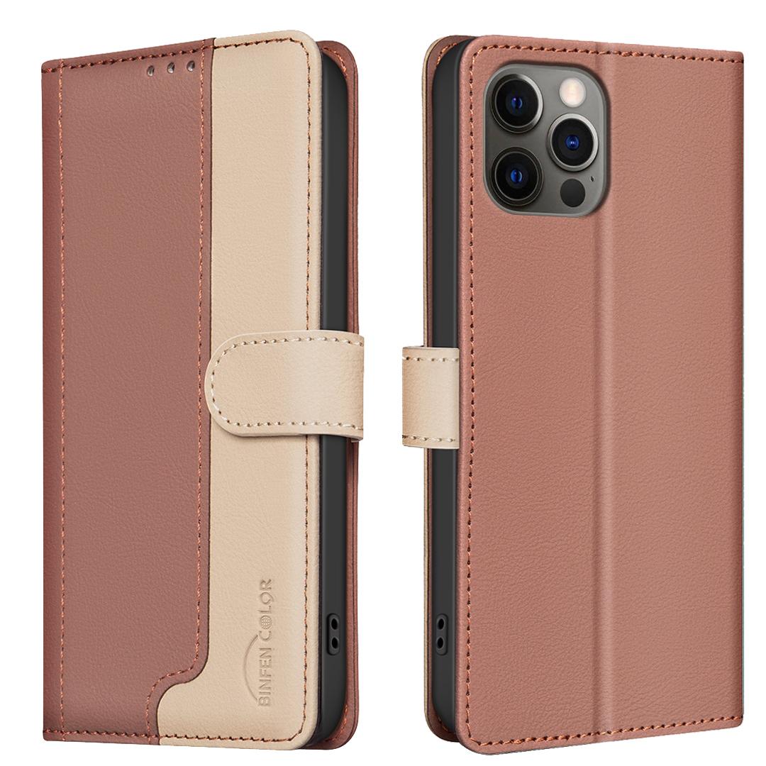 For iPhone 16 Pro Color Matching RFID Anti-theft Leather Phone Case(Brown) - Shopkiz.com