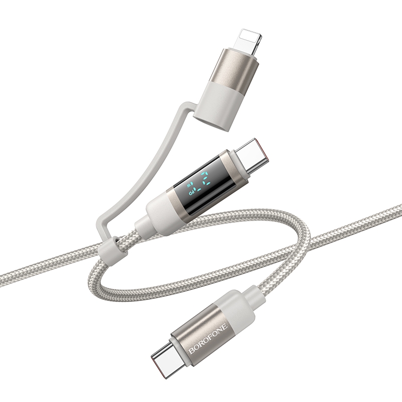 Borofone BU52 Vibrant 1.2m 100W 2 in 1 USB-C / Type-C to USB-C / Type-C+8 Pin Charging Data Cable(Grey) - Shopkiz.com
