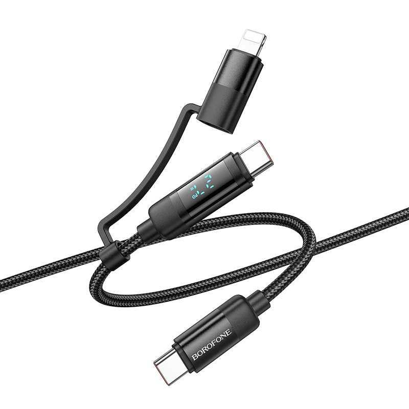 Borofone BU52 Vibrant 1.2m 100W 2 in 1 USB-C / Type-C to USB-C / Type-C+8 Pin Charging Data Cable(Black) - Shopkiz.com