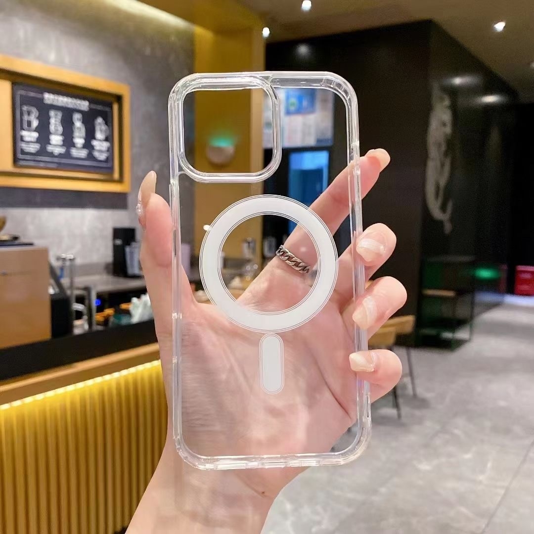 For iPhone 16 Pro Large Hole Camera MagSafe Magnetic Clear Acrylic TPU Case(Transparent) - Shopkiz.com