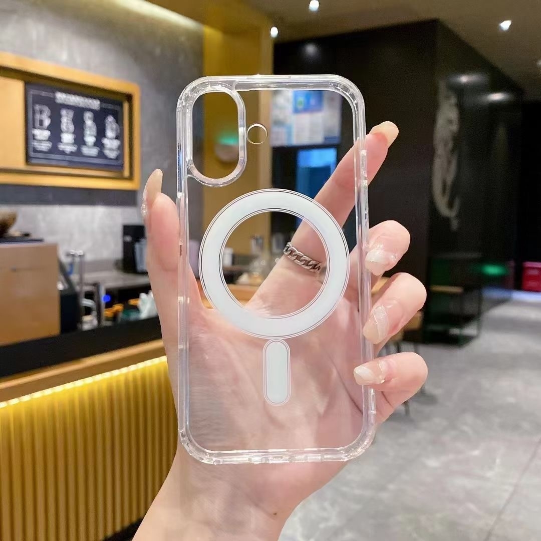 For iPhone 16 Large Hole Camera MagSafe Magnetic Clear Acrylic TPU Case(Transparent) - Shopkiz.com