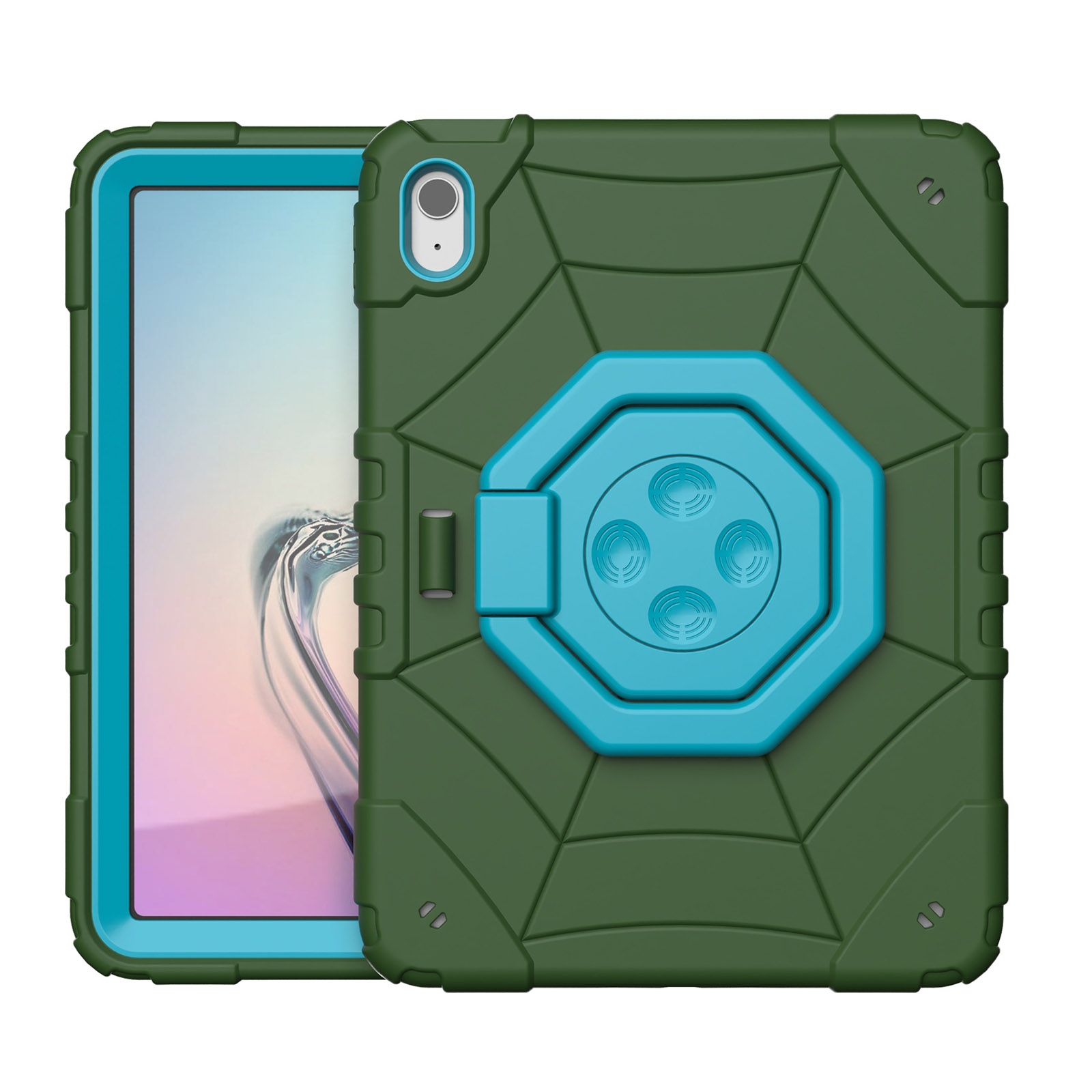 For iPad Air 11 2026 / 2025 / 2024 Spider Turntable Handle Stress Relief Tablet Case(Army Green Blue) - Shopkiz.com