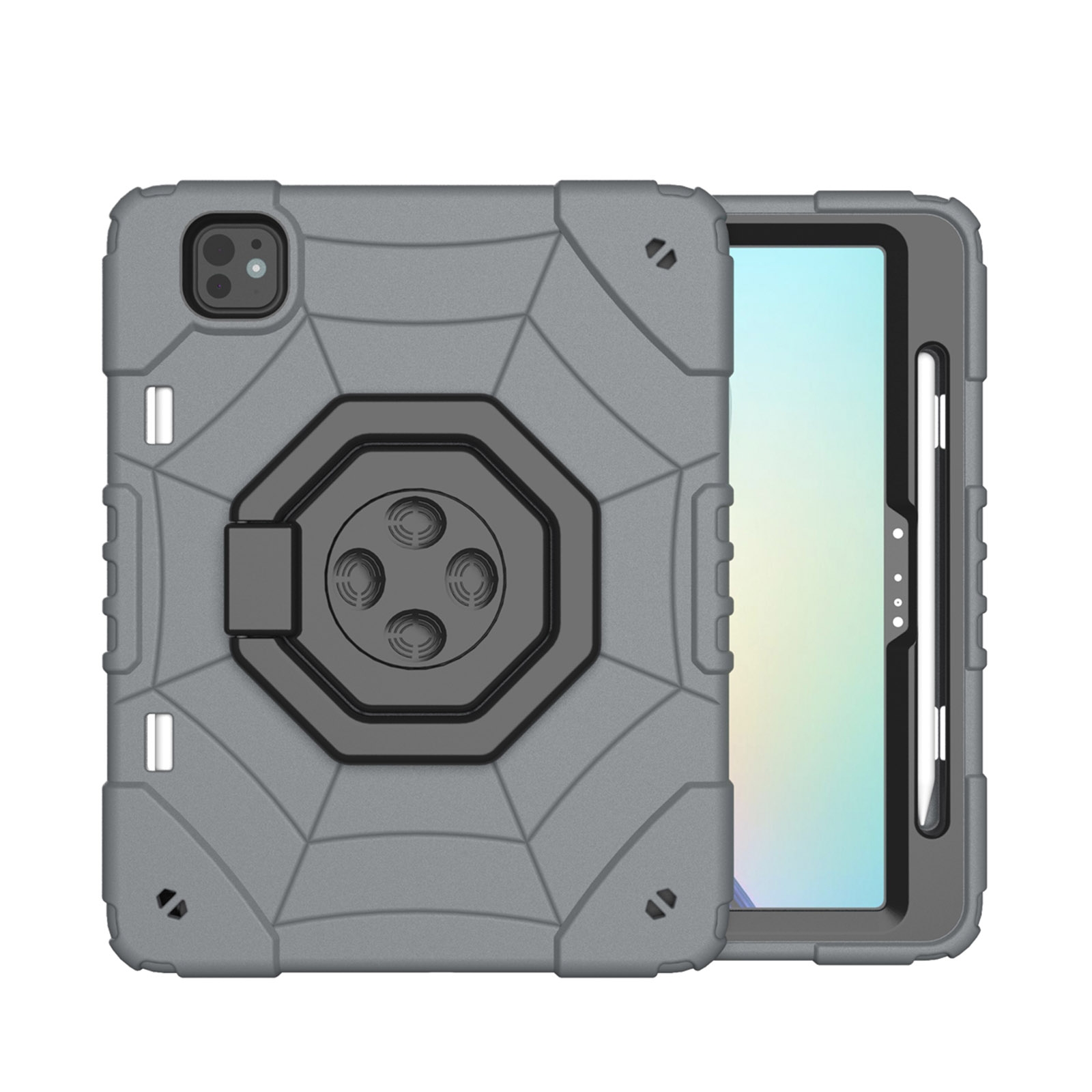 For iPad Pro 11 2025 / 2024 Spider Turntable Handle Stress Relief Tablet Case(Grey Black) - Shopkiz.com