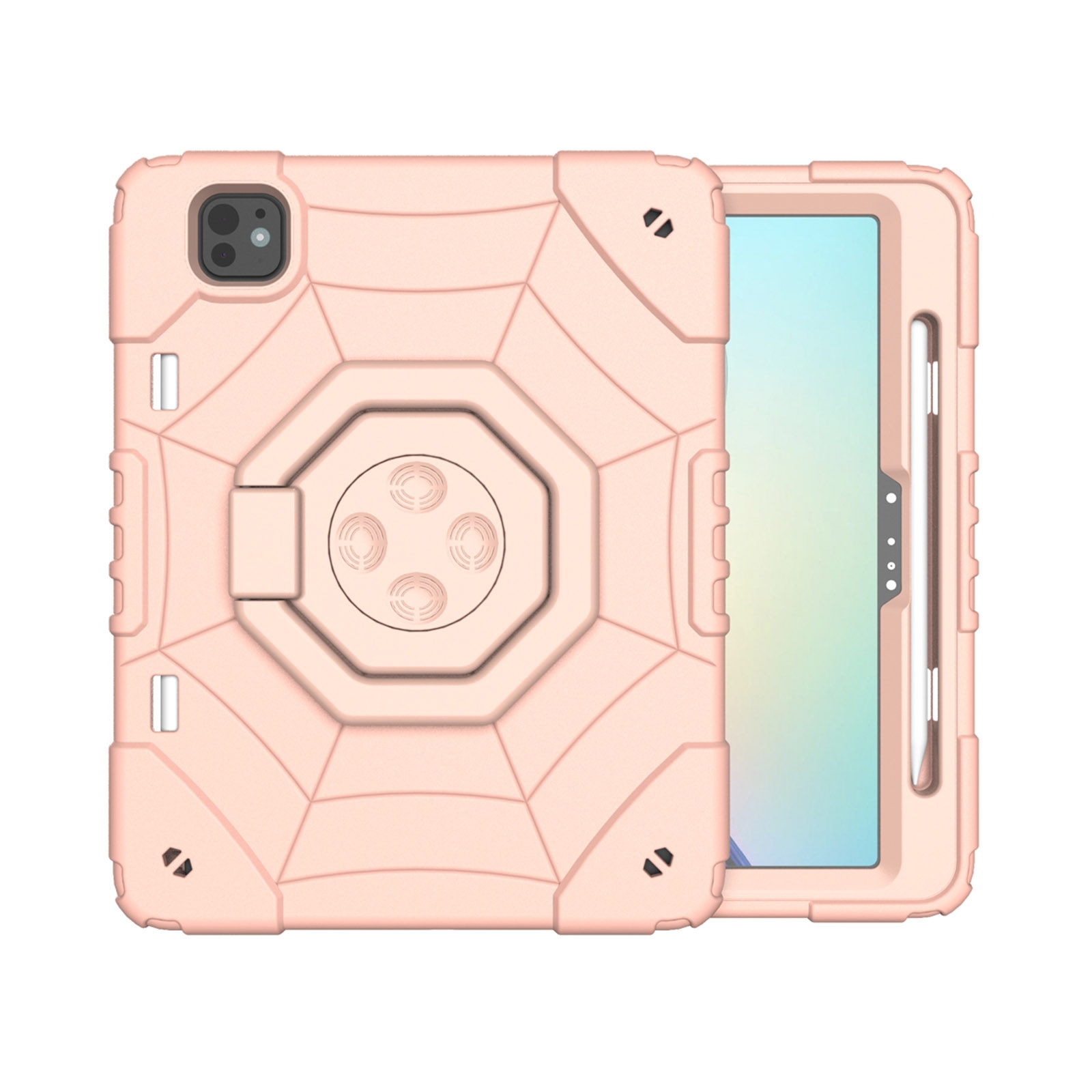 For iPad Pro 11 2025 / 2024 Spider Turntable Handle Stress Relief Tablet Case(Rose Gold) - Shopkiz.com