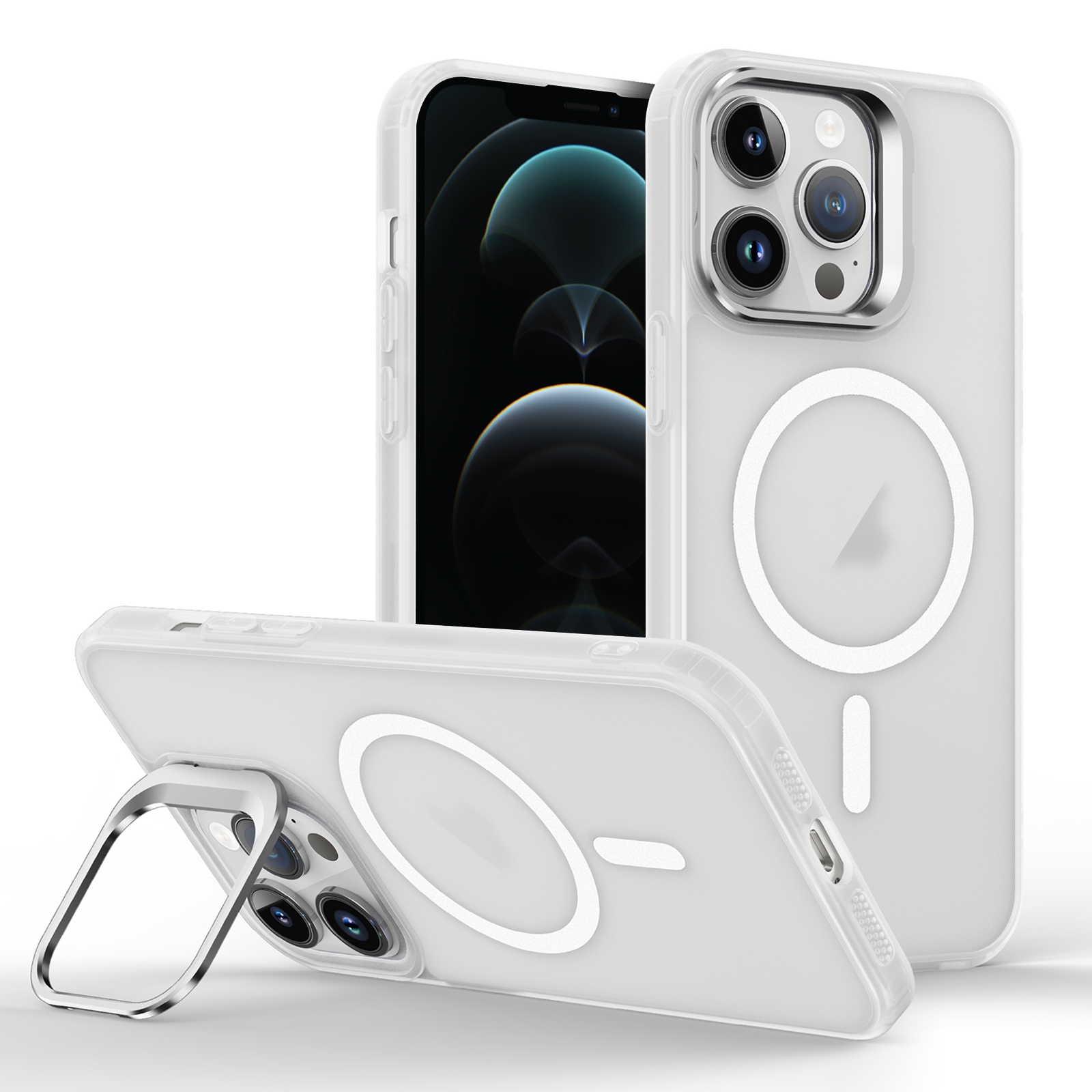 For iPhone 12 Pro Max Skin Feel Lens Holder Magsafe Phone Case(Transparent) - Shopkiz.com