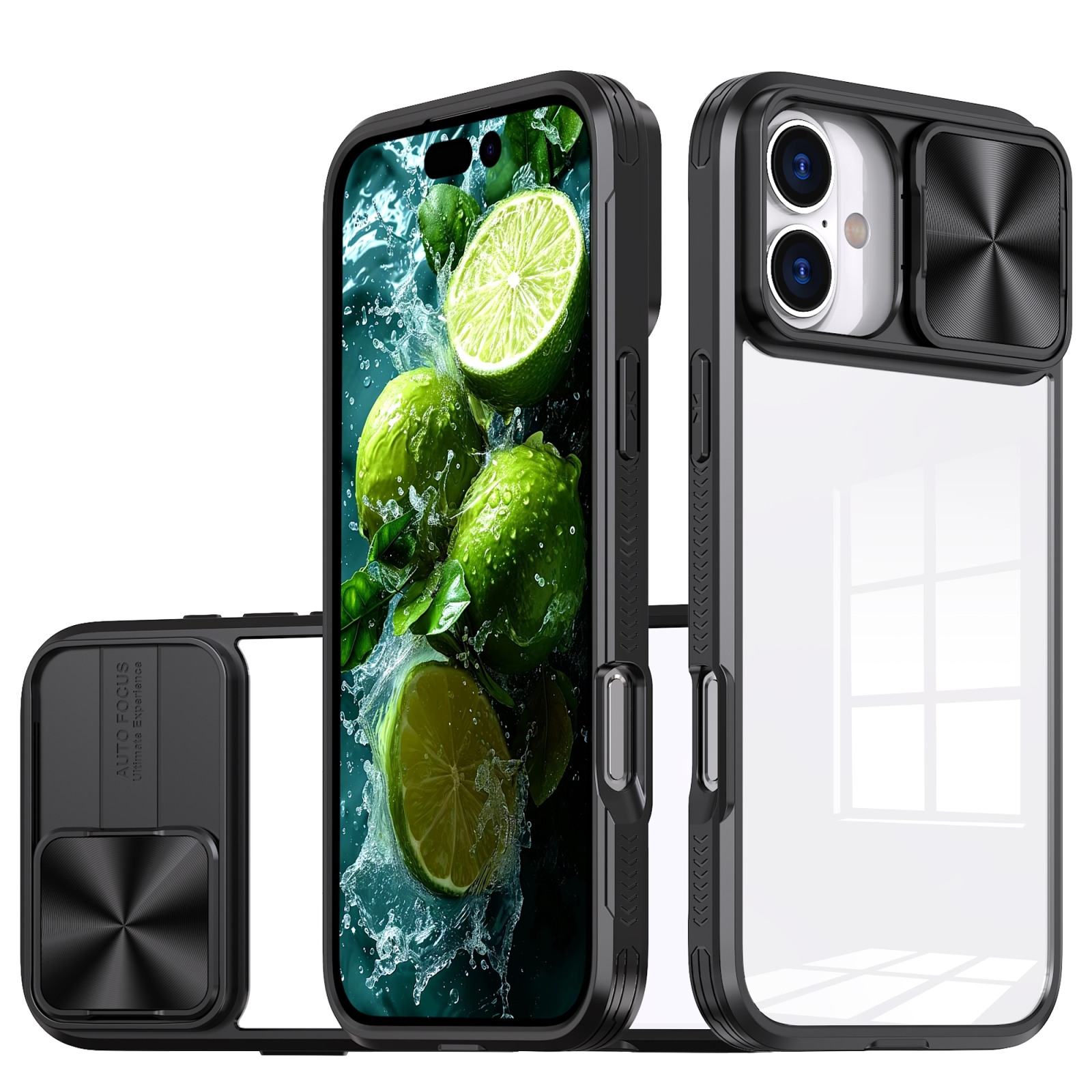 For iPhone 16 Sliding Camshield Acrylic Hybrid TPU Phone Case(Black) - Shopkiz.com