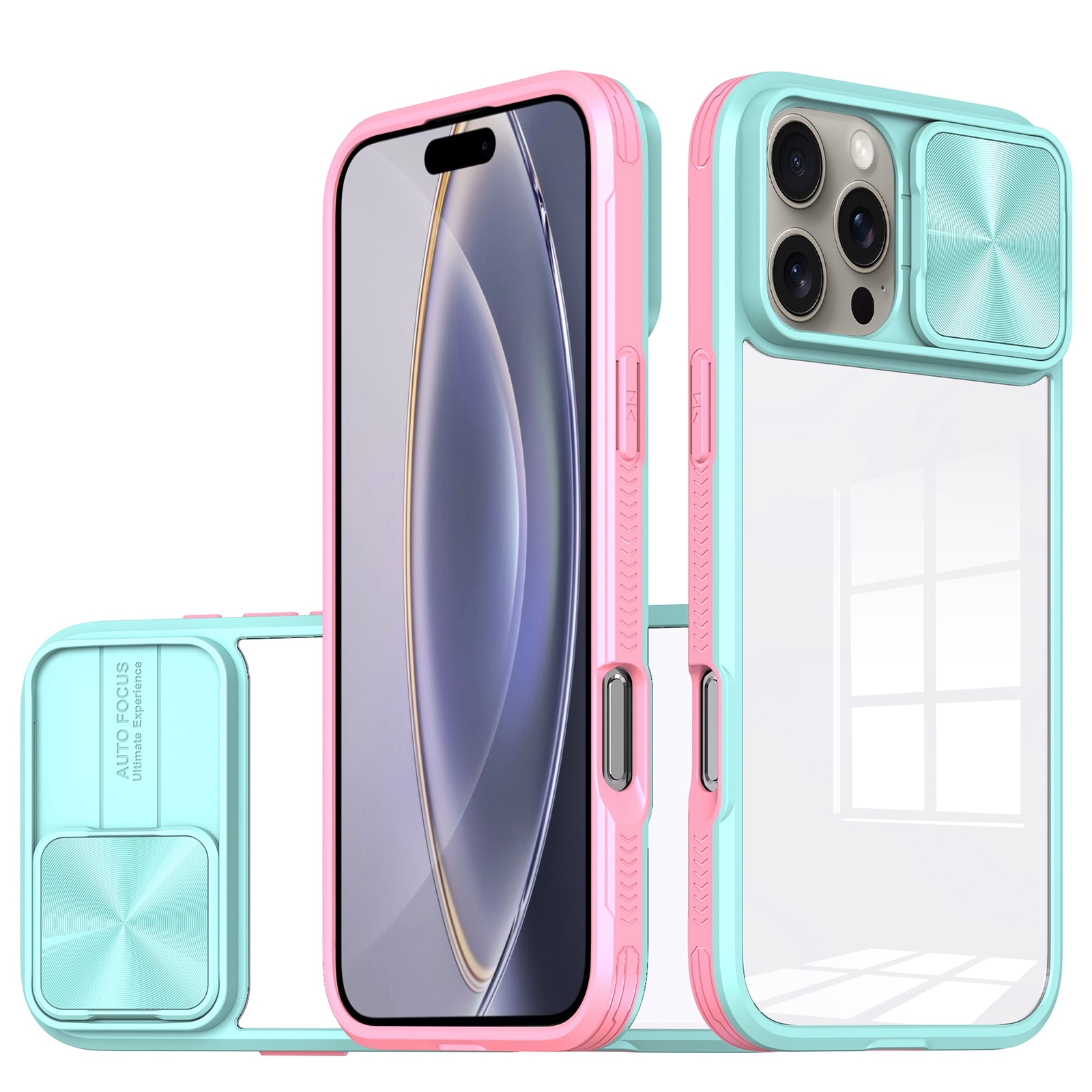 For iPhone 16 Pro Sliding Camshield Acrylic Hybrid TPU Phone Case(Blue Pink) - Shopkiz.com