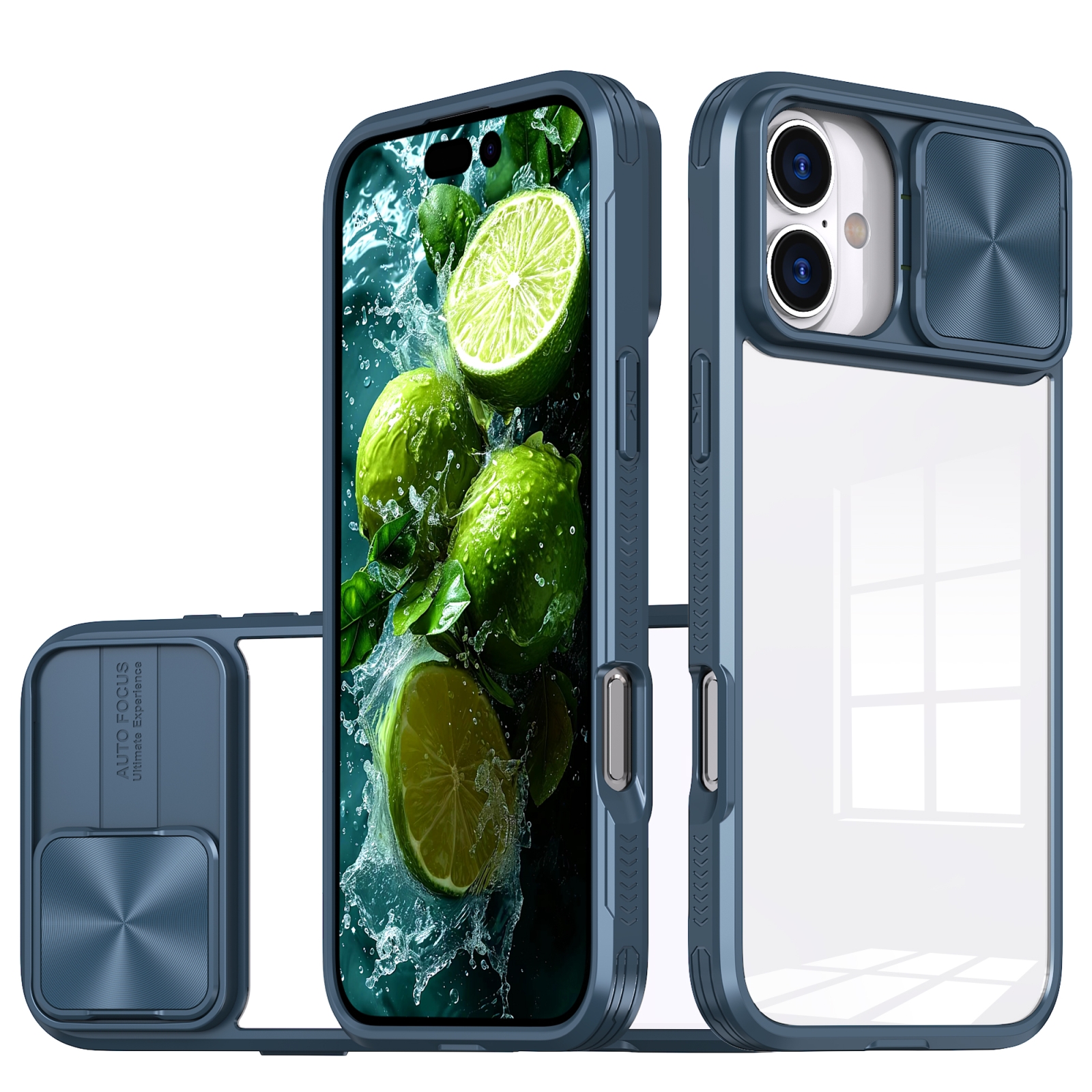 For iPhone 16 Plus Sliding Camshield Acrylic Hybrid TPU Phone Case(Navy Blue) - Shopkiz.com