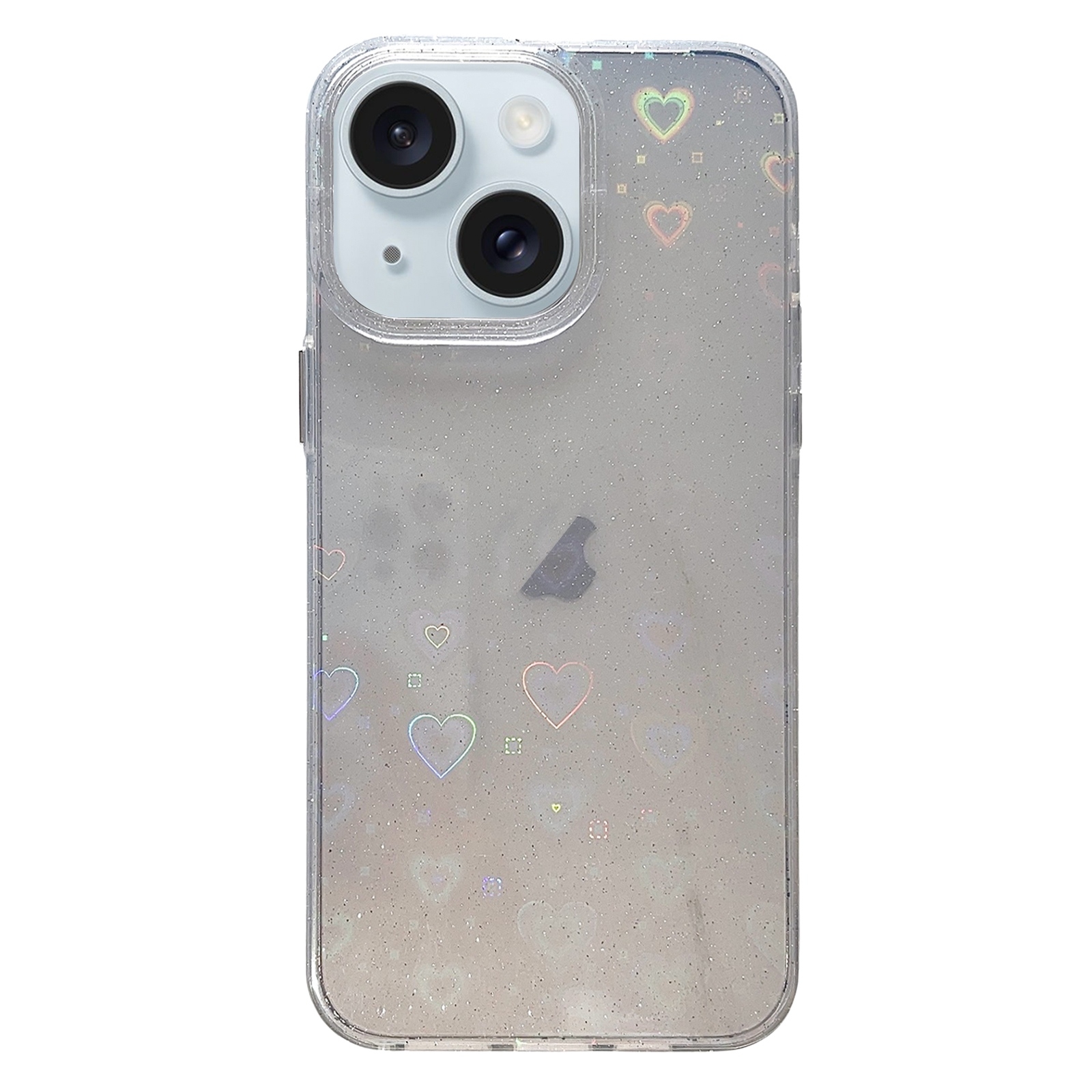 For iPhone 15 Plus Love Pattern Transparent Lens Frame IMD Acrylic Phone Case(White) - Shopkiz.com