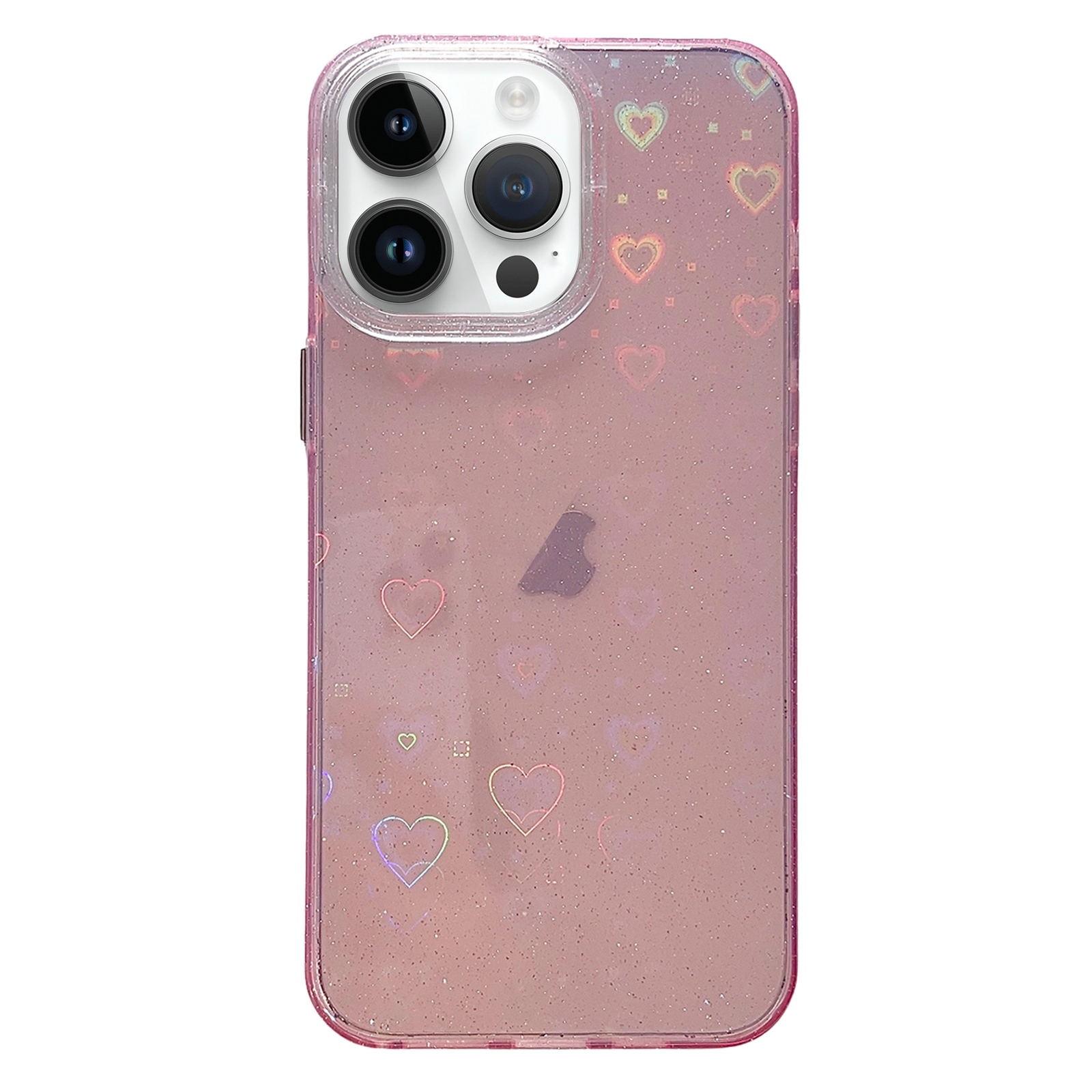 For iPhone 15 Pro Max Love Pattern Transparent Lens Frame IMD Acrylic Phone Case(Pink) - Shopkiz.com