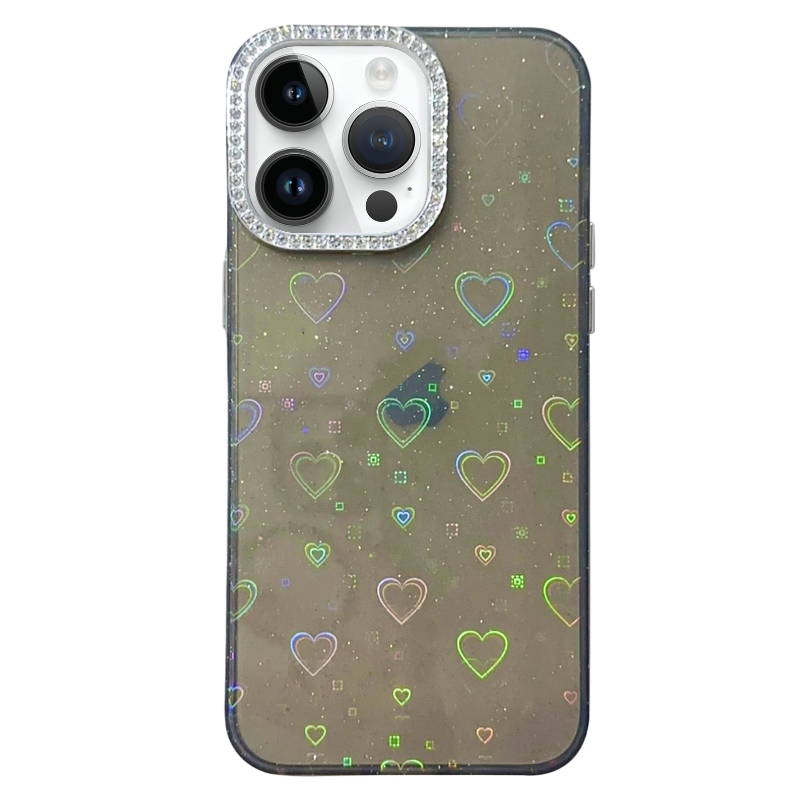 For iPhone 12 Pro Love Pattern Diamond Lens Frame IMD Acrylic Phone Case(Black) - Shopkiz.com