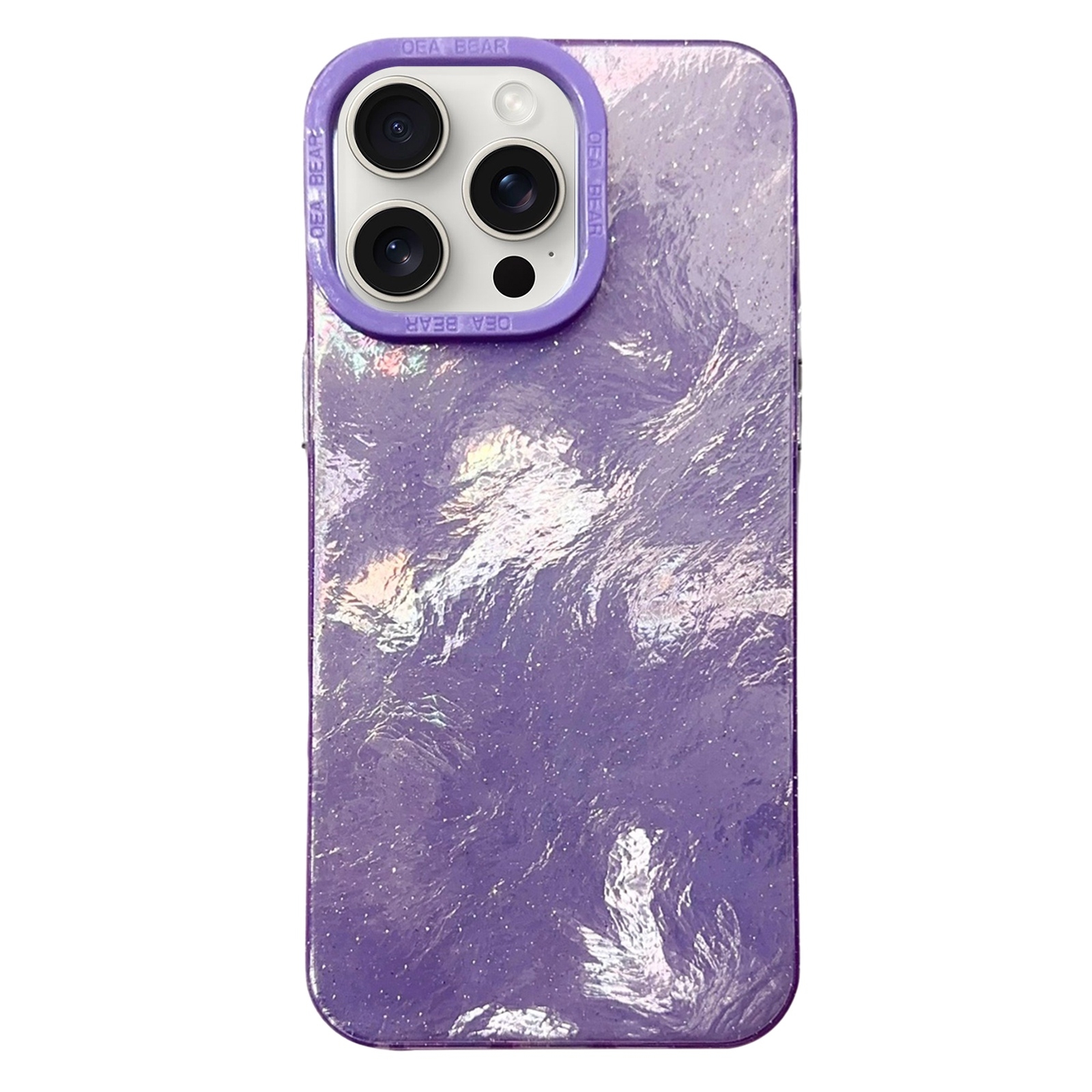 For iPhone 15 Pro Tinfoil Texture Colorful Lens Frame IMD Acrylic Phone Case(Purple) - Shopkiz.com