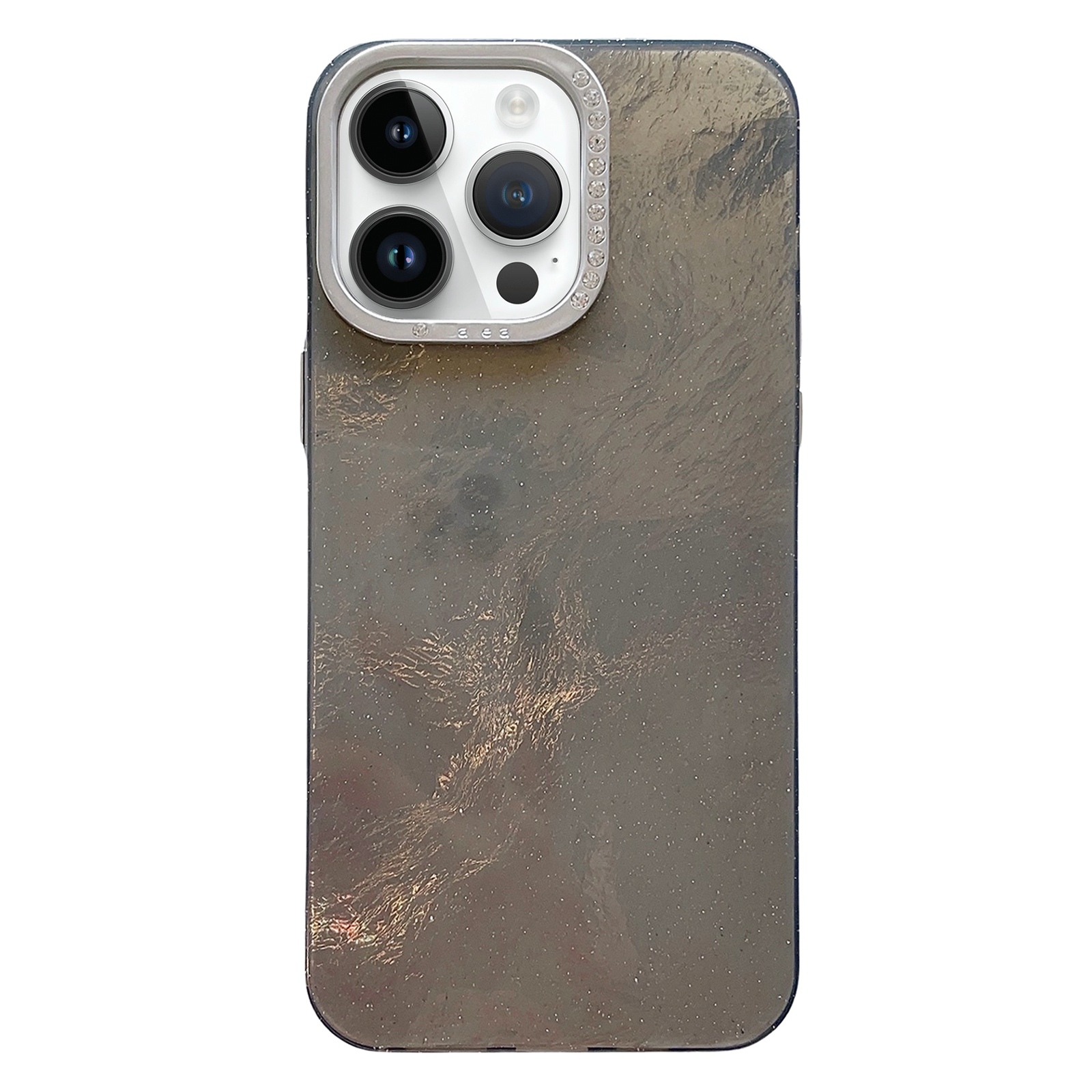 For iPhone 14 Pro Max Tinfoil Texture Diamond Lens Frame IMD Acrylic Phone Case(Black) - Shopkiz.com