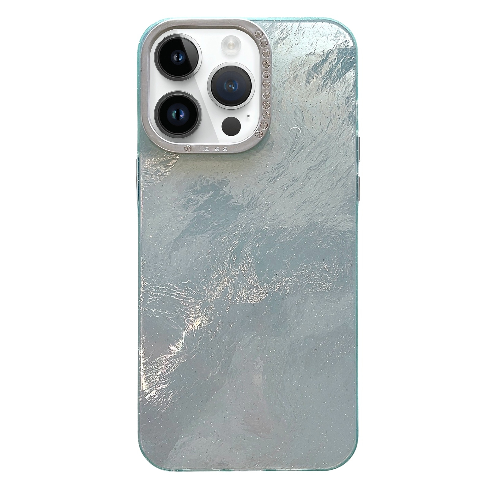 For iPhone 14 Pro Max Tinfoil Texture Diamond Lens Frame IMD Acrylic Phone Case(Green) - Shopkiz.com