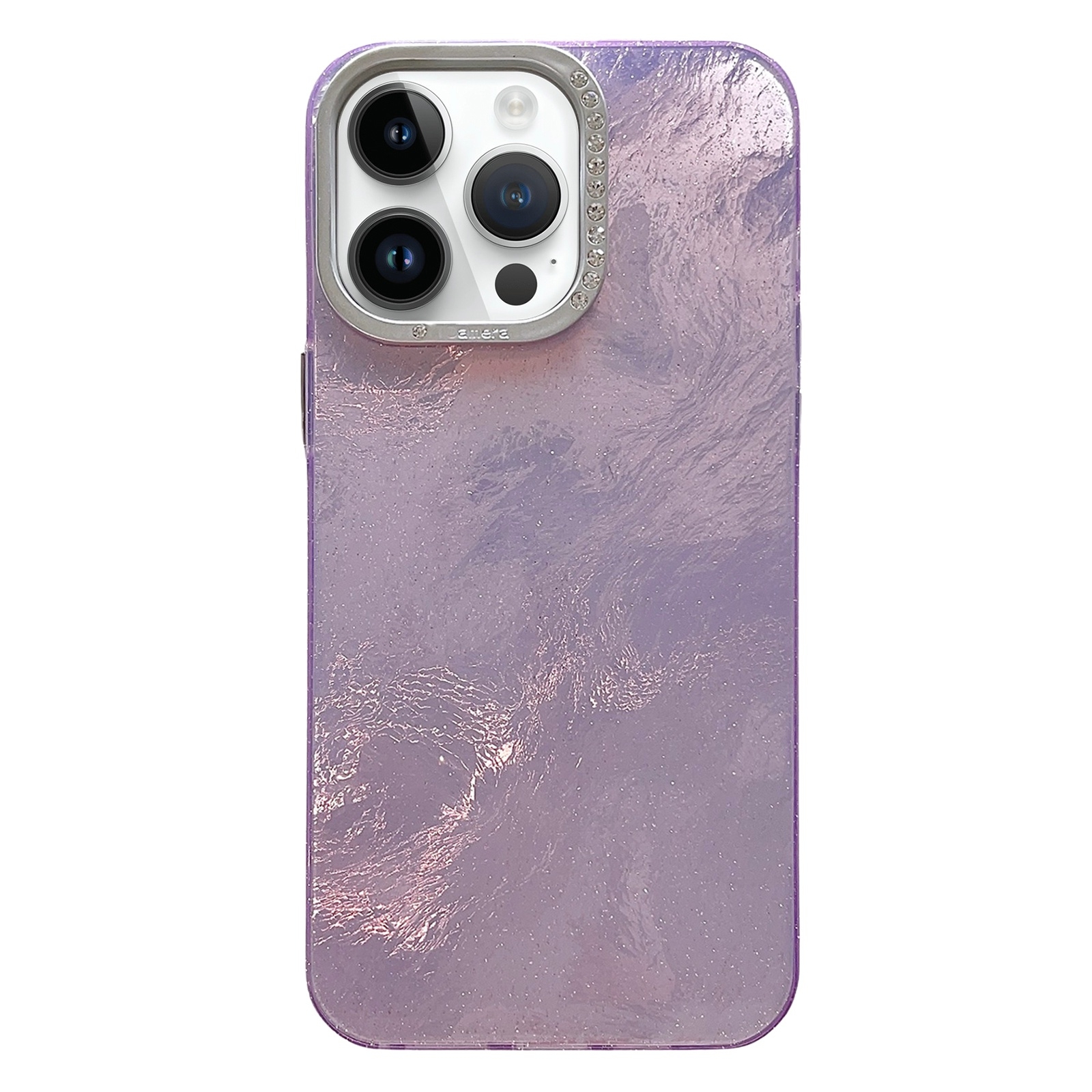 For iPhone 12 Pro Tinfoil Texture Diamond Lens Frame IMD Acrylic Phone Case(Purple) - Shopkiz.com