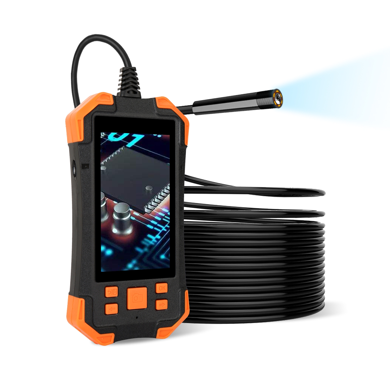 T20 4.3 inch IPS Screen 7.9mm Triple Camera IP67 Waterproof Hard Cable Digital Endoscope, Length:10m(Black Orange) - Shopkiz.com