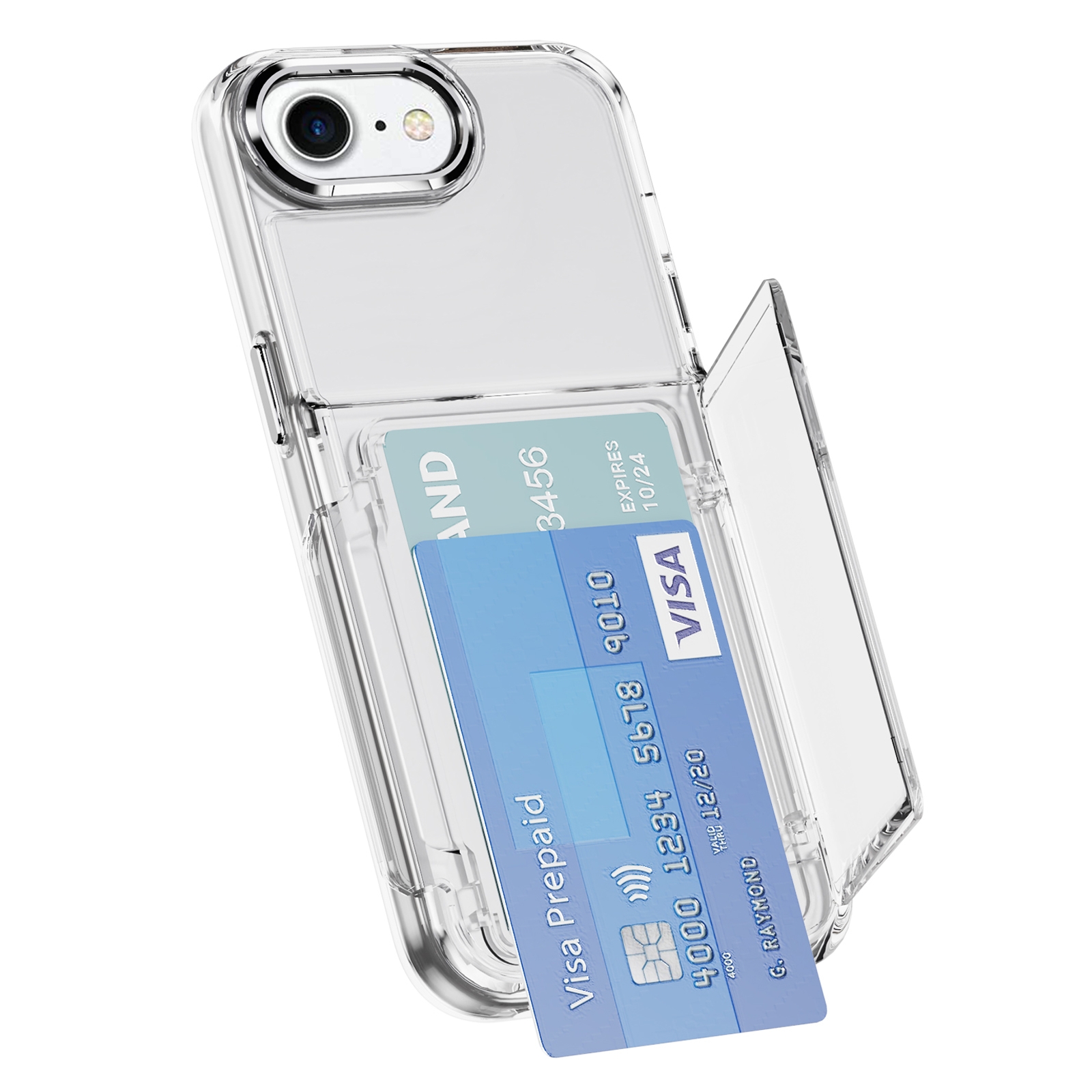 For iPhone SE 2022 / SE 2020 Card Holder Acrylic Hybrid TPU Phone Case(Transparent) - Shopkiz.com