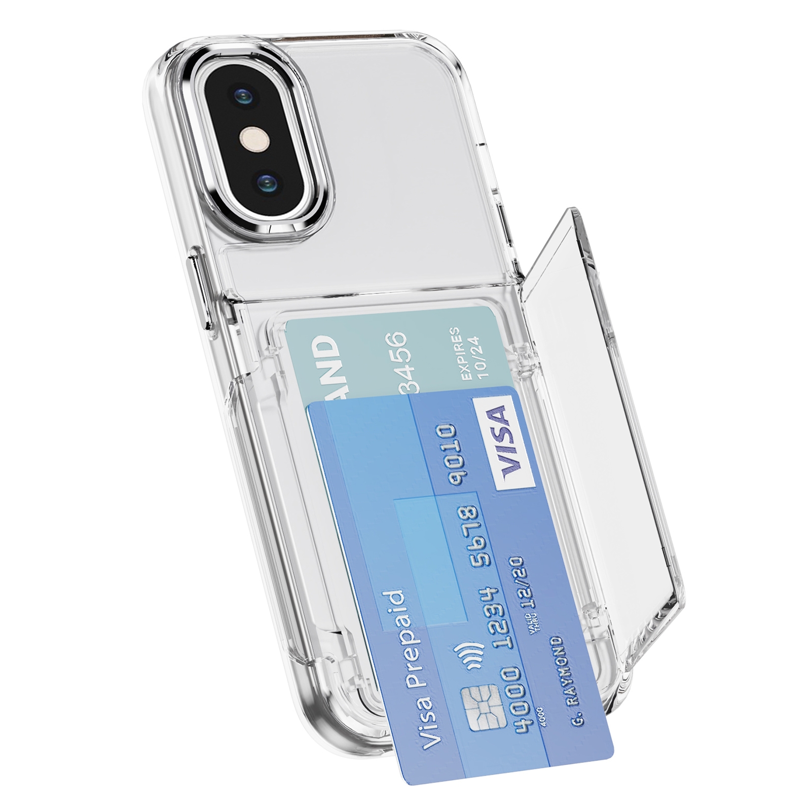 For iPhone XS / X Card Holder Acrylic Hybrid TPU Phone Case(Transparent) - Shopkiz.com