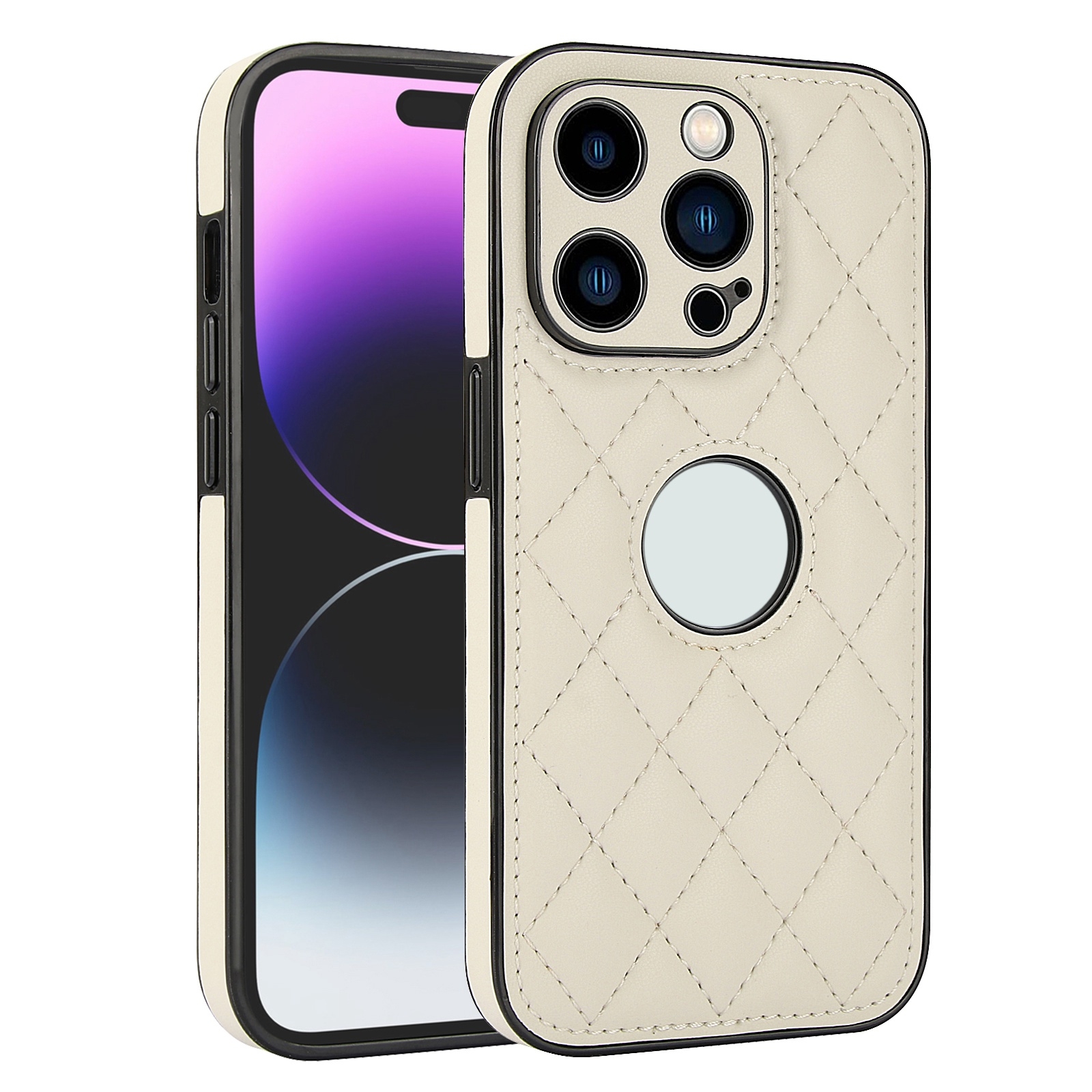 For iPhone 14 Pro Max Rhombic Leather Back Cover Phone Case(White) - Shopkiz.com