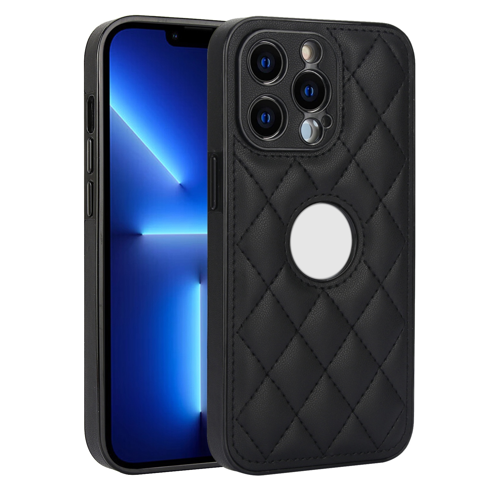 For iPhone 13 Pro Rhombic Leather Back Cover Phone Case(Black) - Shopkiz.com