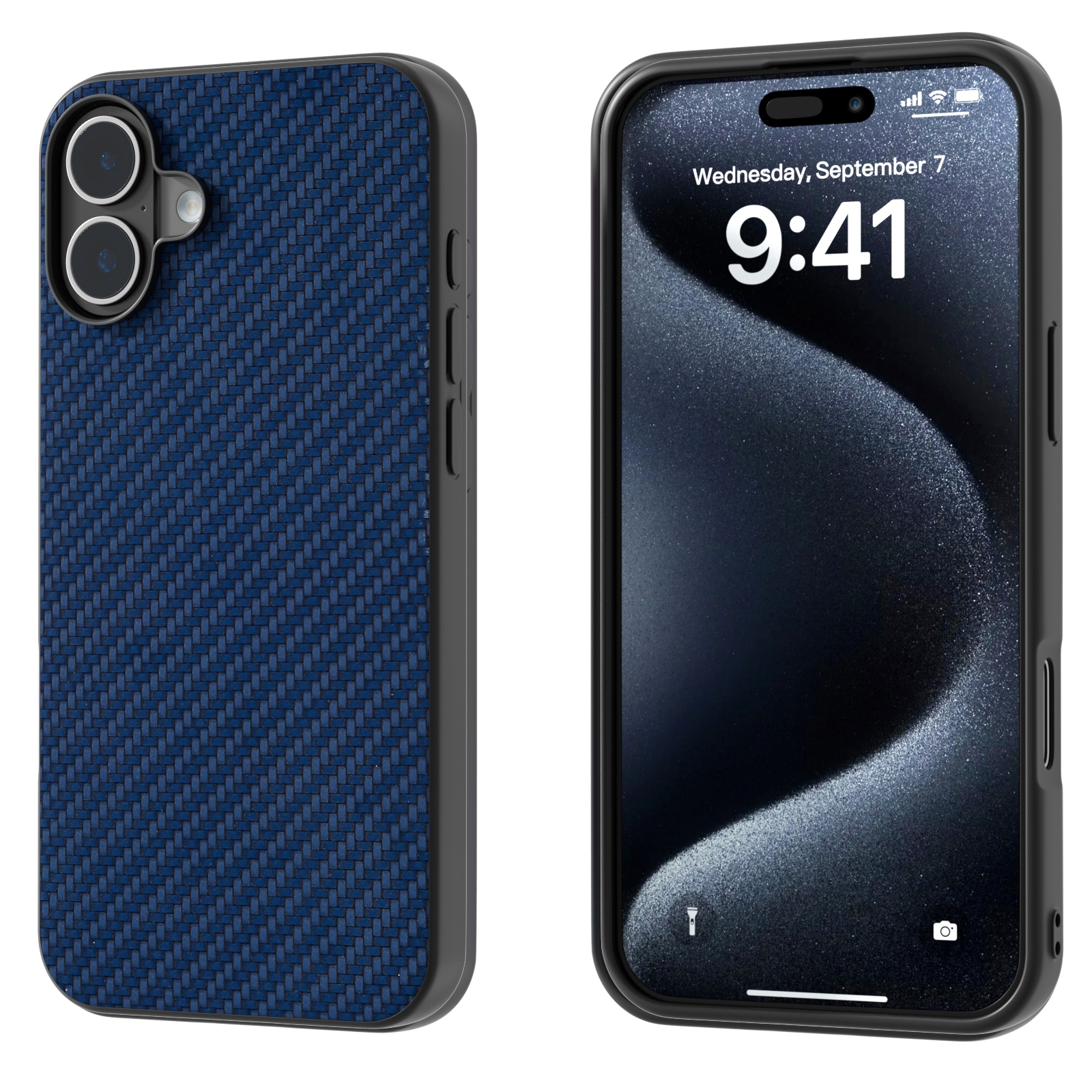 For iPhone 16 Carbon Fiber Texture Protective Phone Case(Dark Blue) - Shopkiz.com