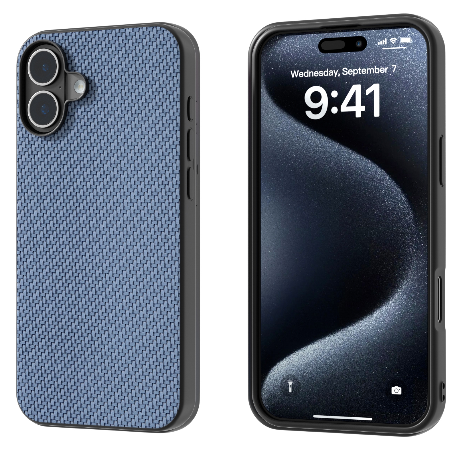 For iPhone 16 Plus Carbon Fiber Texture Protective Phone Case(Light Blue) - Shopkiz.com